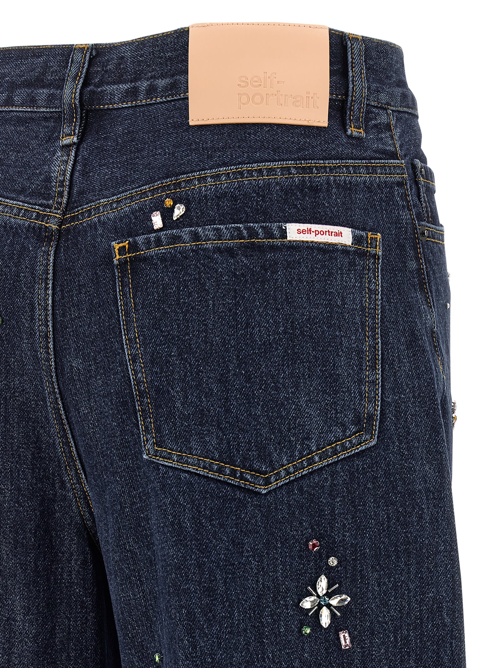 Self-portrait Self Portrait Blue Embellished Barrel Leg Jeans In Blue