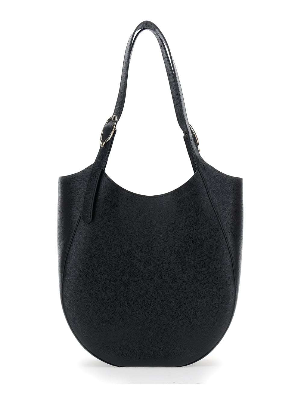 le Foulonné Black Xl Shoulder Bag With Two Top Handles And Buckle Closure In Grained Leather Woman