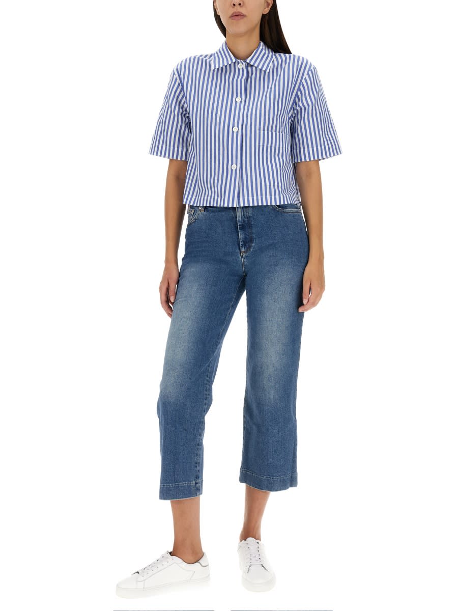 Margaret Howell Candy Stripe Shirt In Blue