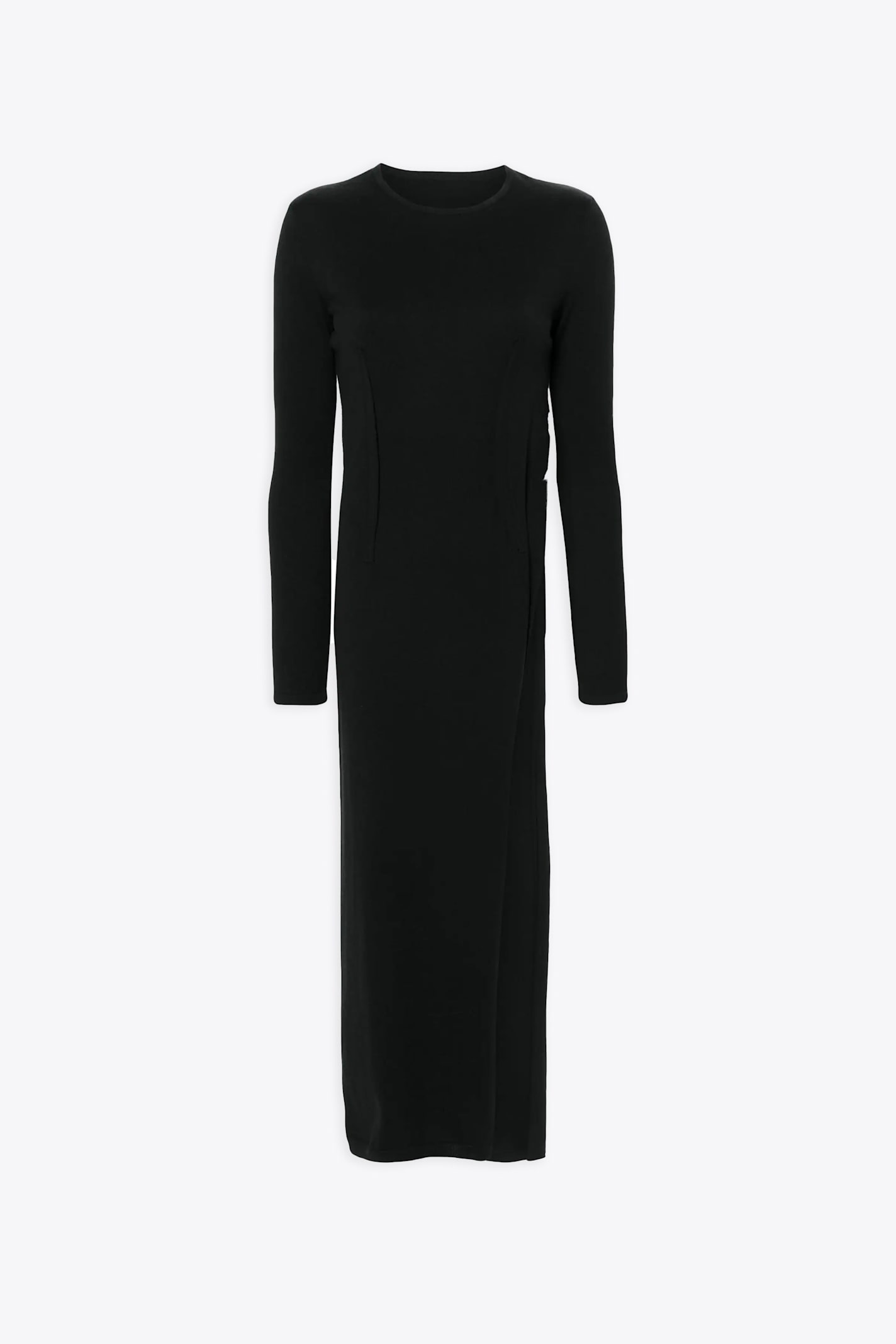 Abito Midi Black cotton and wool dress with maxi side slit