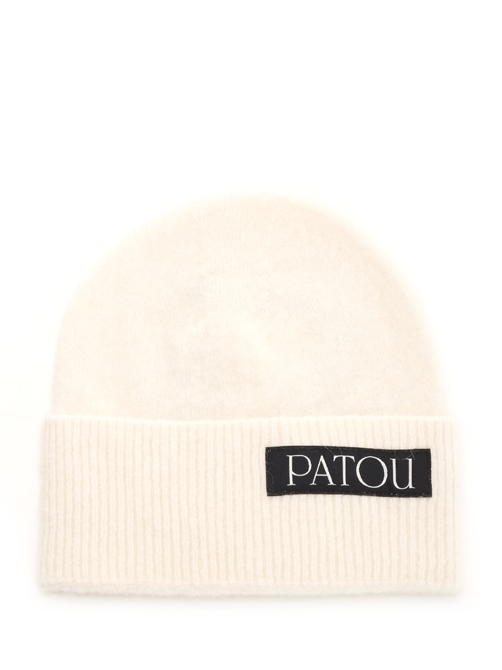 Patou Textured Knit Logo Patch Beanie In White