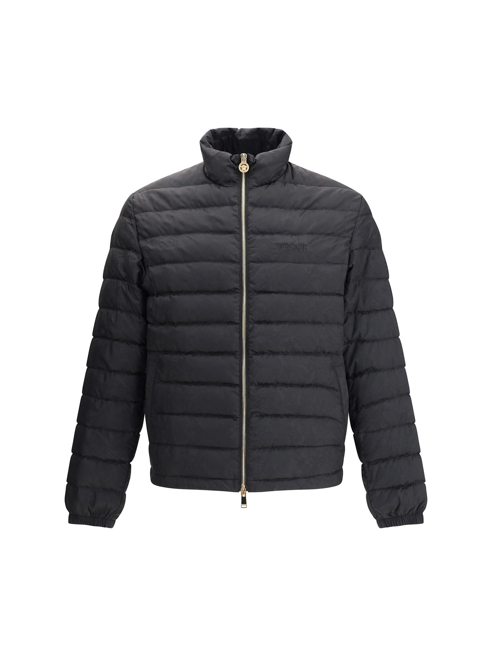 Versace Barocco Jacquard Puffer Jacket In Black