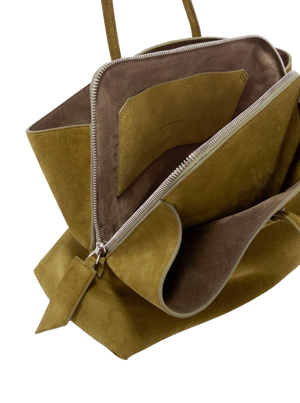 Attico La Passeggiata Green Shoulder Bag With Two Top Handles In Leather Suede Woman