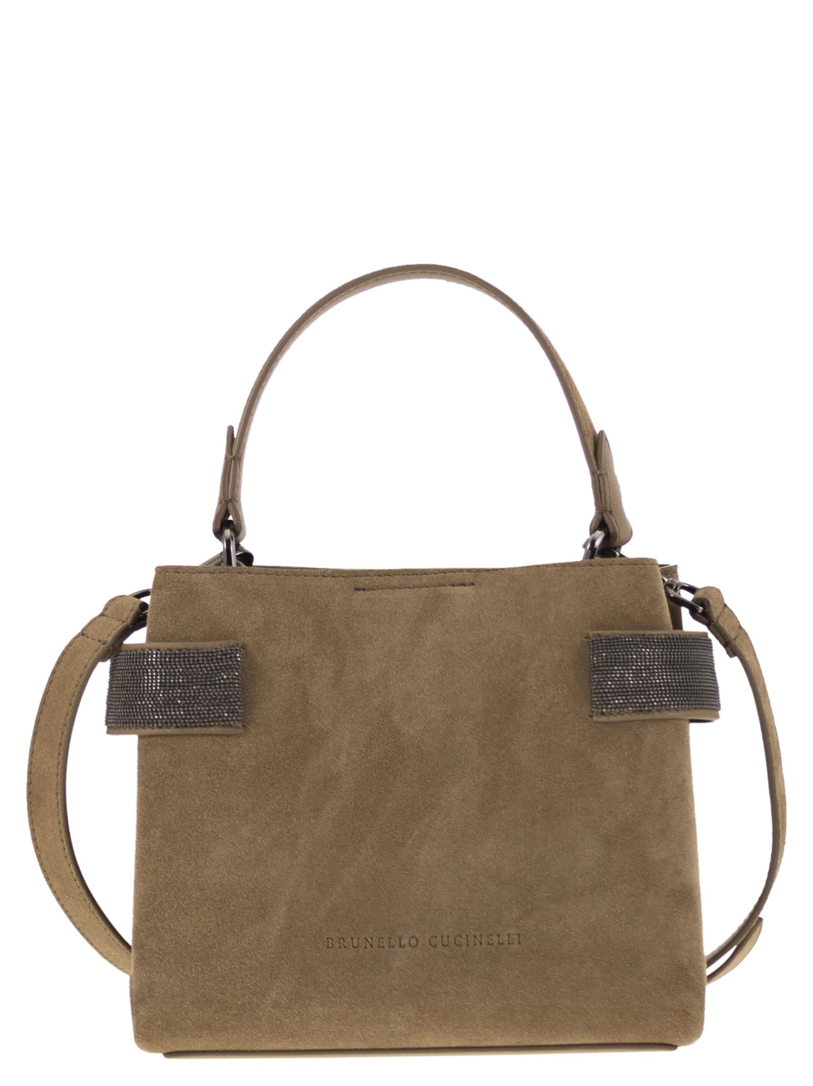Brunello Cucinelli Essence Precious Bands Small Top-handle Bag In Hazelnut