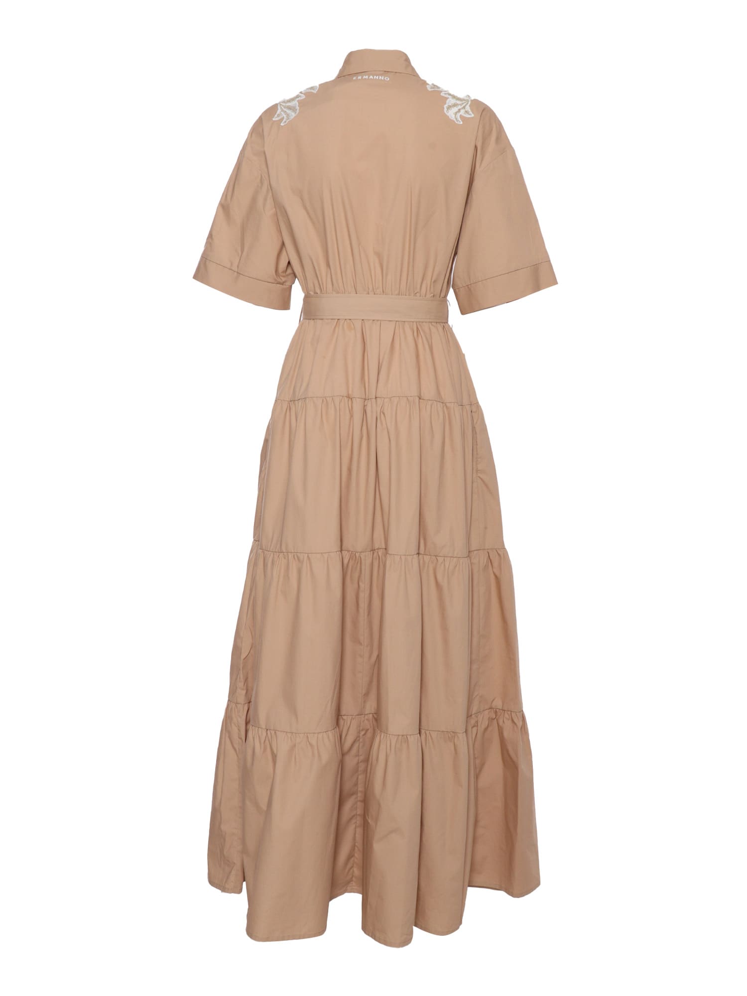 Shop Ermanno Ermanno Scervino Beige Dress With Lace In Brown