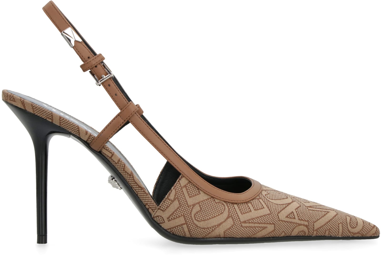 Shop Versace Fabric Slingback Pumps In Brown