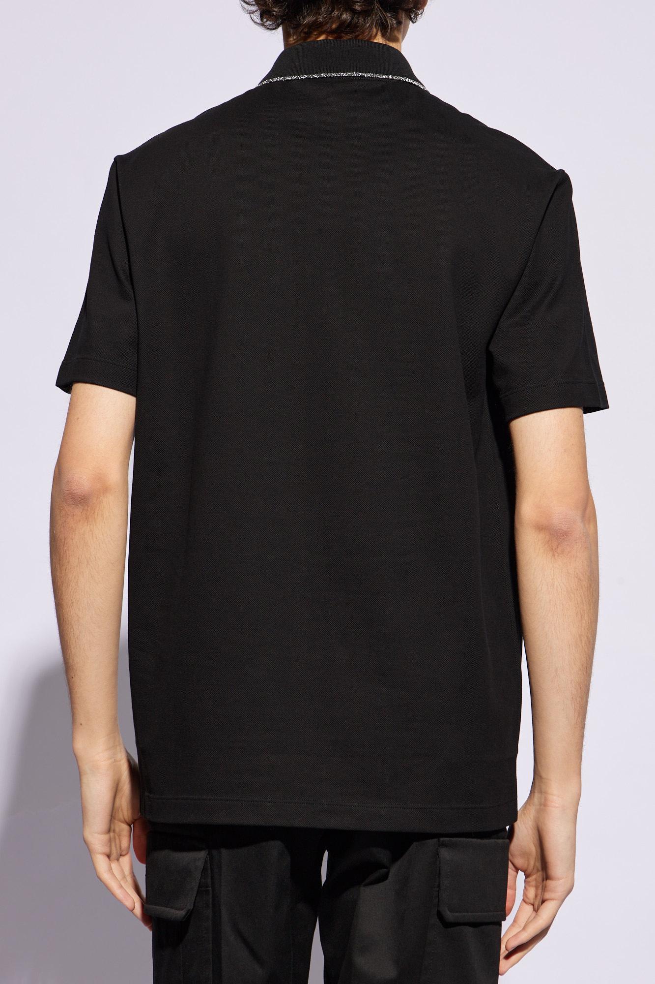 Shop Versace Embroidered Polo Shirt In Black