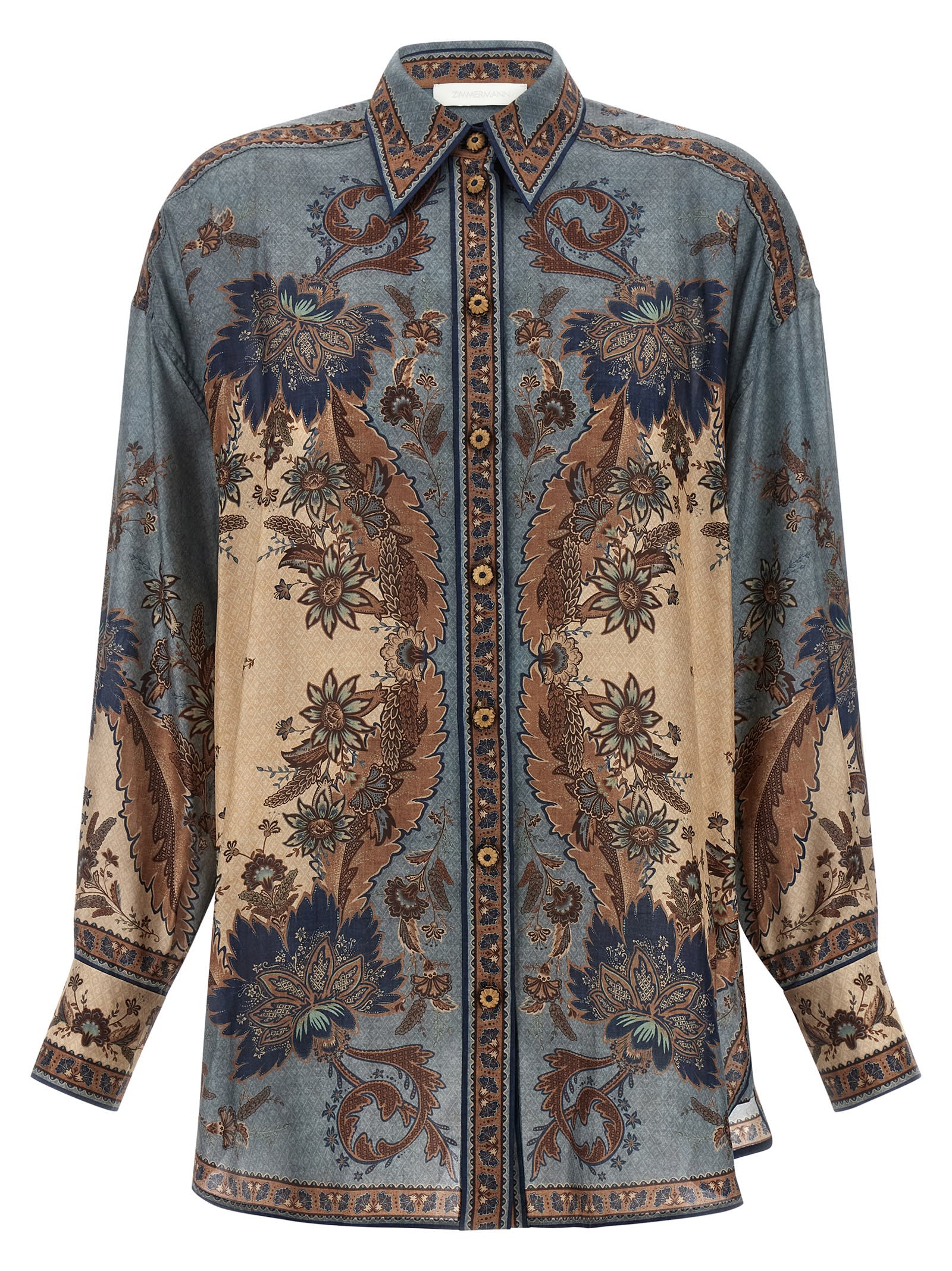 Zimmermann Ascension Manstyle Printed Silk Shirt In Multi