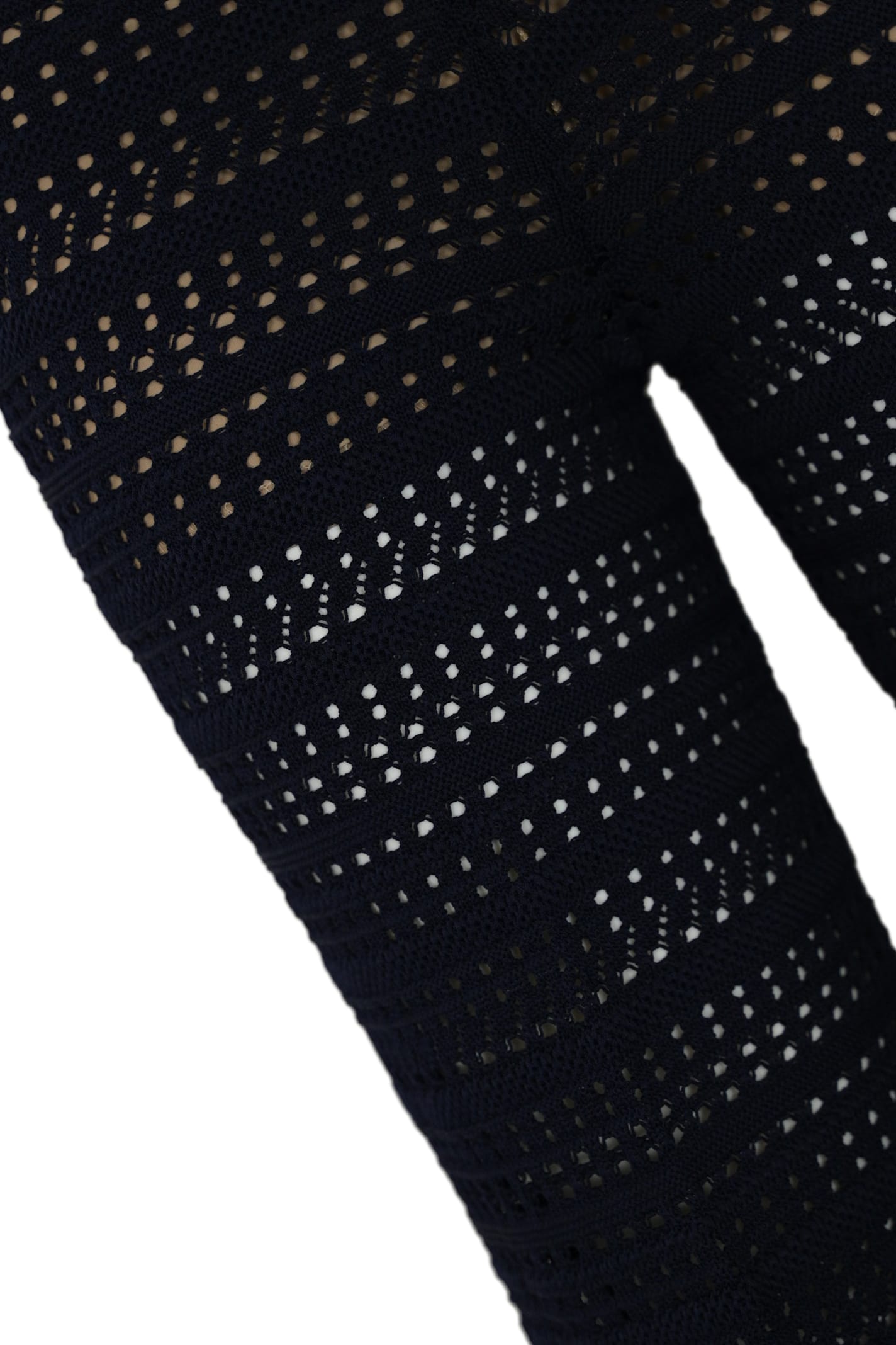 Twinset Perforated Viscose Knit Trousers In Blue Night