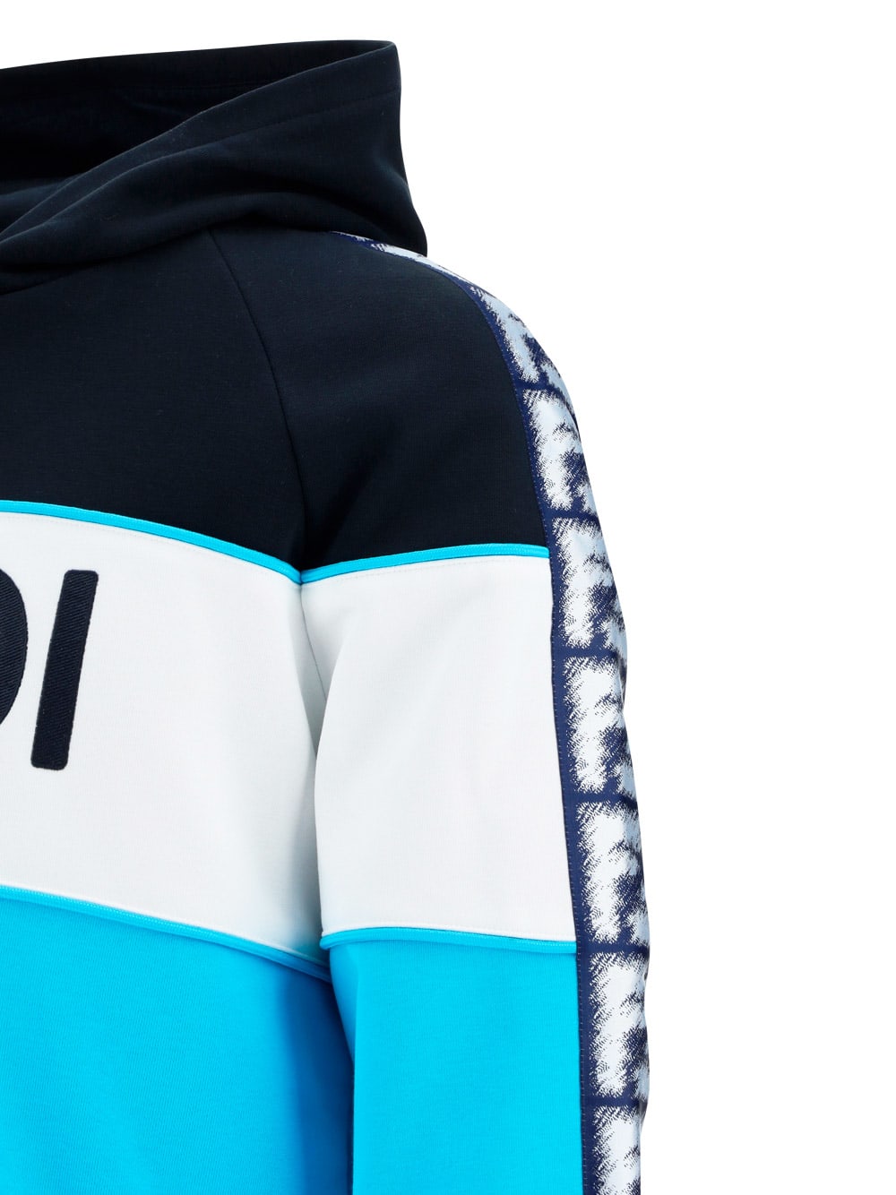 Fendi Logo-print Monogram-band Hoodie In Blue