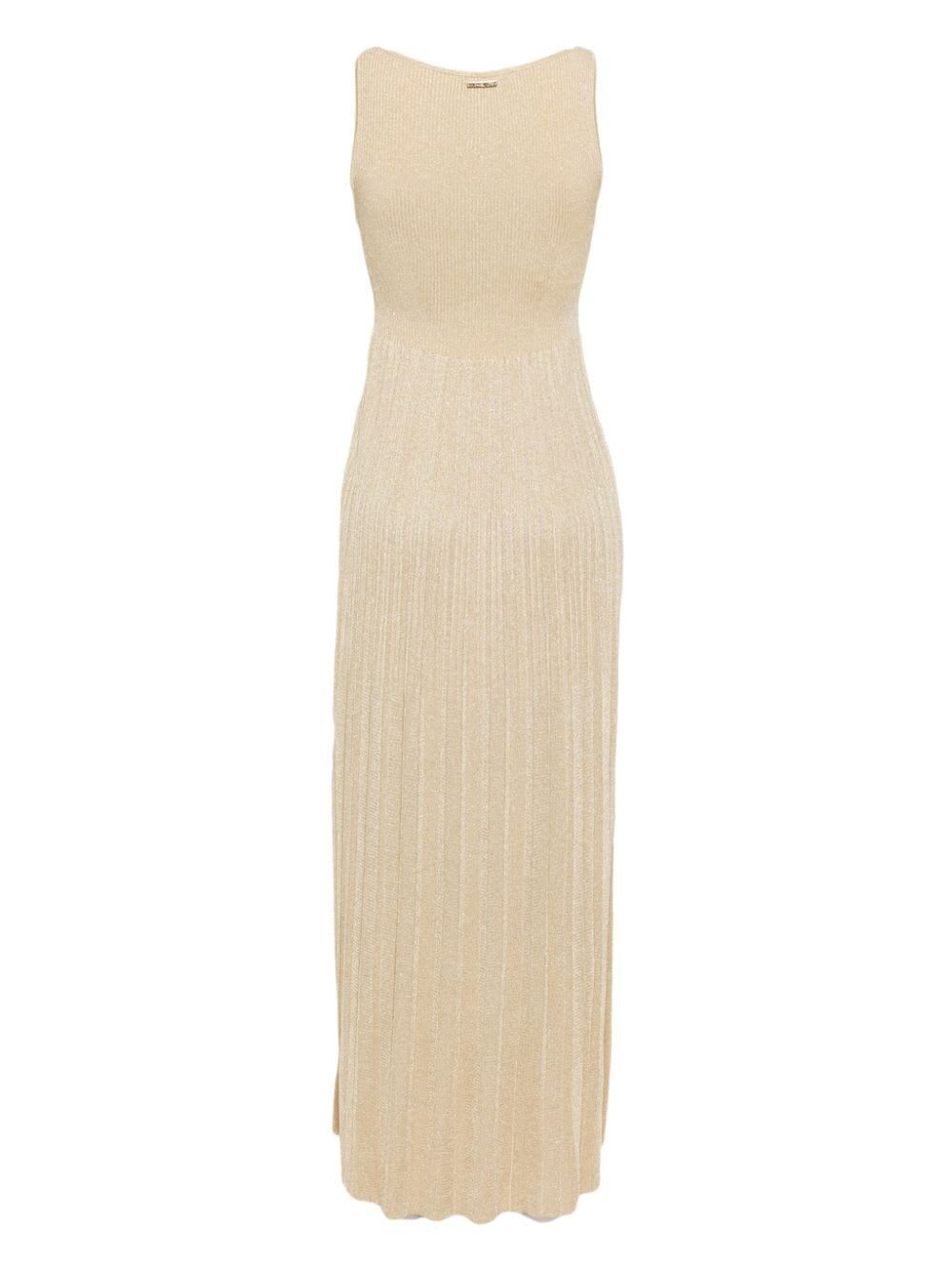 Shop Michael Michael Kors Sleeveless Long Dress With Pleated Skirt In Gold