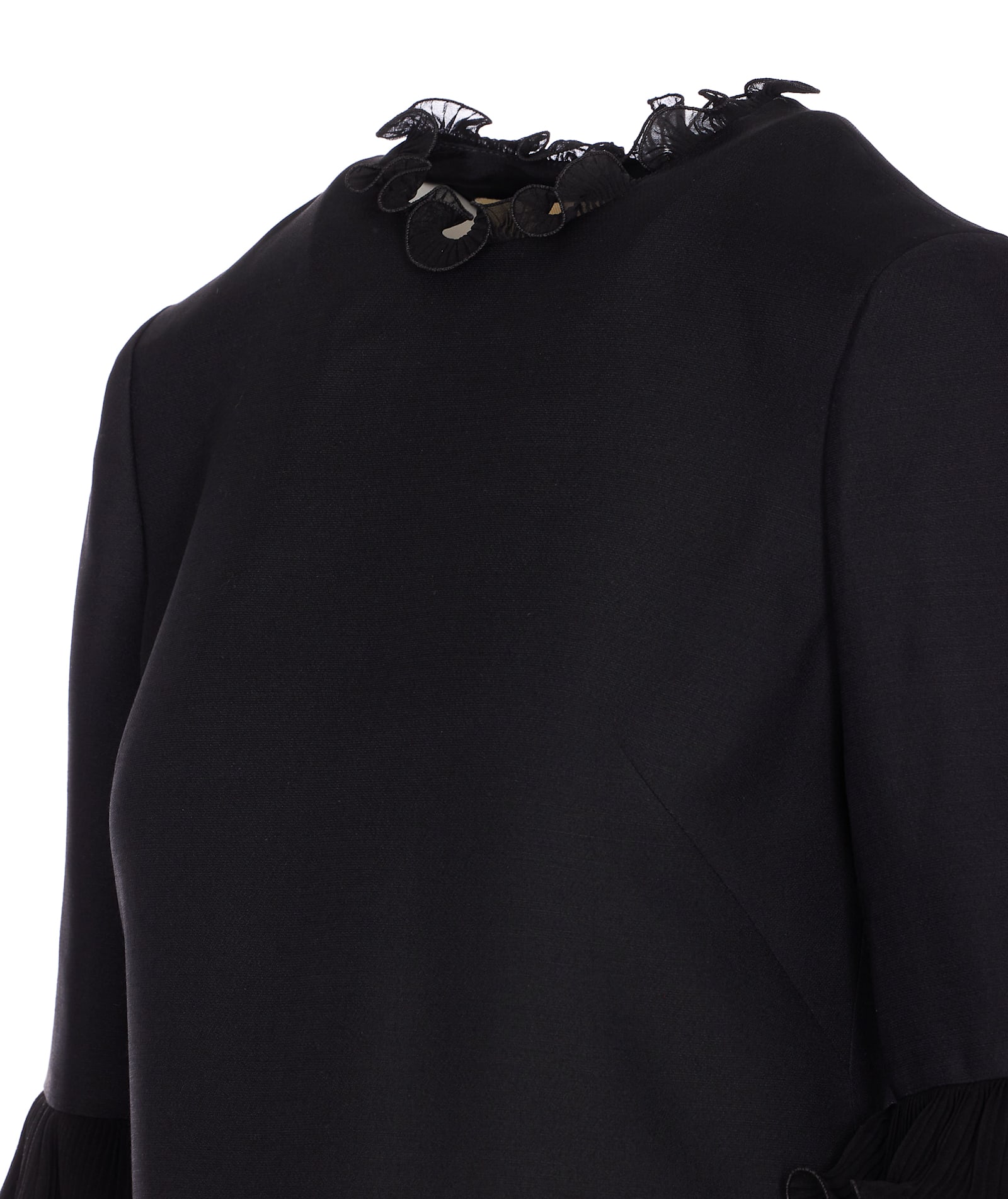 Valentino Garavani Ruffle Trim Crepe Couture Minidress In Black