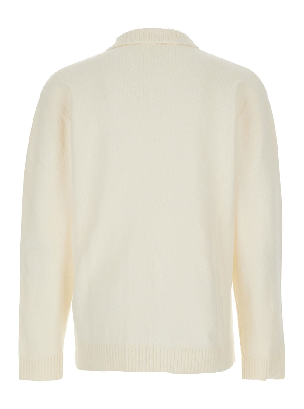 Represent White Long-sleeve Polo Shirt With Classic Collar And Ribbed Trims In Cotton Blend Stretch Man In Neutral