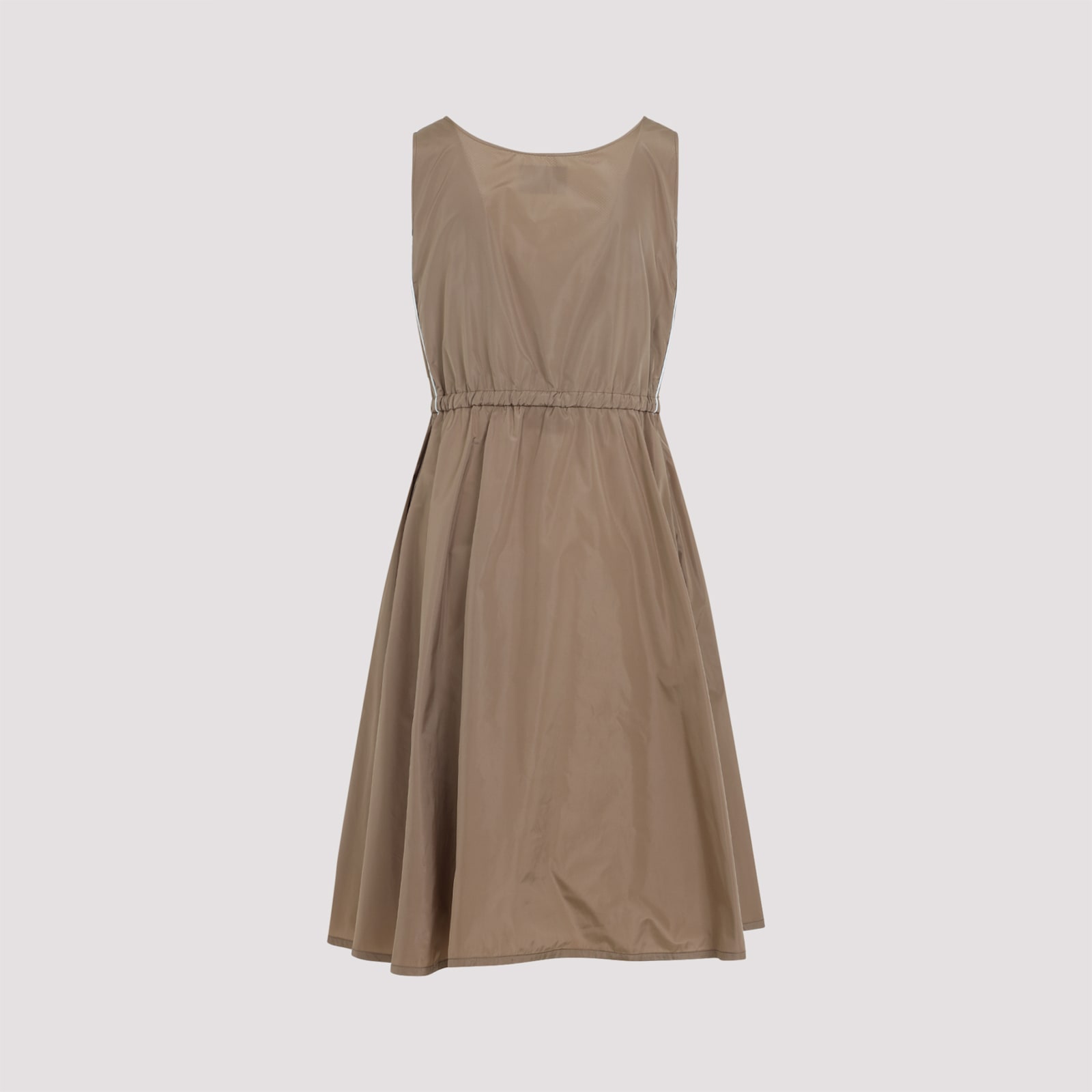 Miu Miu Mini Silk Dress Waist Drawstring In Brown