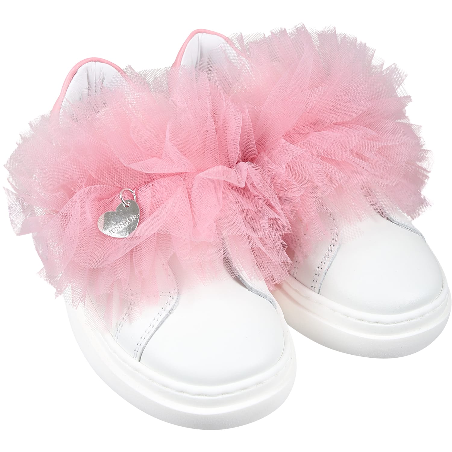 Shop Monnalisa Pink Low Sneakers For Girl With Tulle In White