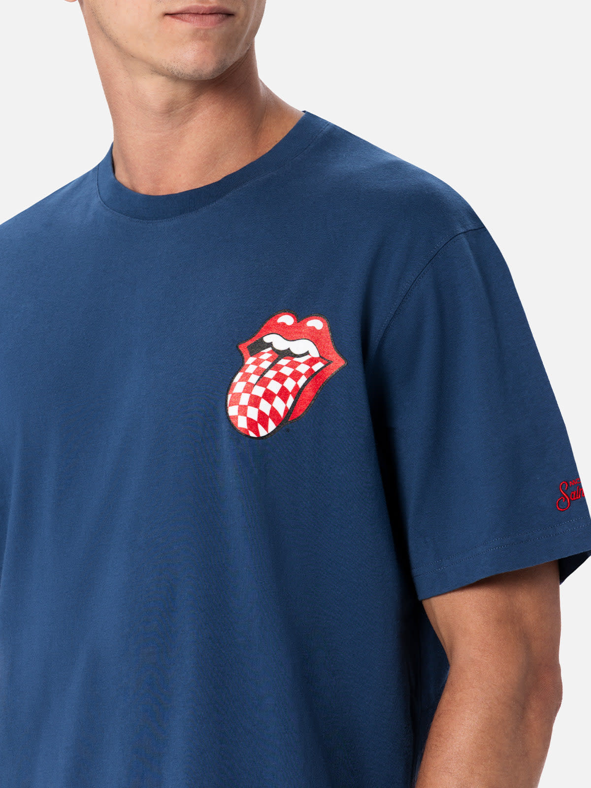 MC2 SAINT BARTH MAN COTTON T-SHIRT WITH ROLLING STONES FRONT AND BACK PLACED PRINT ROLLING STONES SPECIAL EDITION
