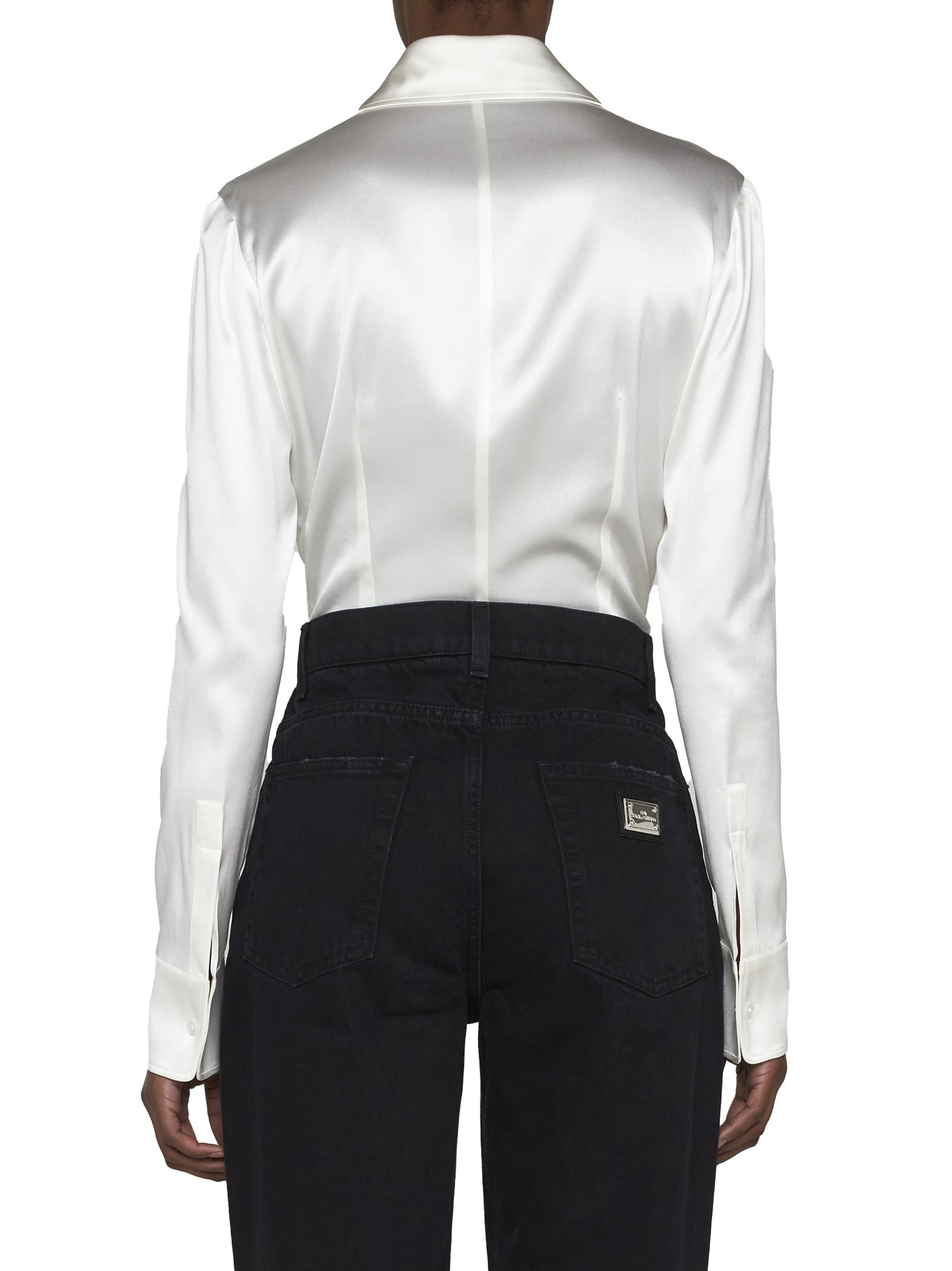 Dolce & Gabbana Collared Long-sleeve Silk Blouse In White