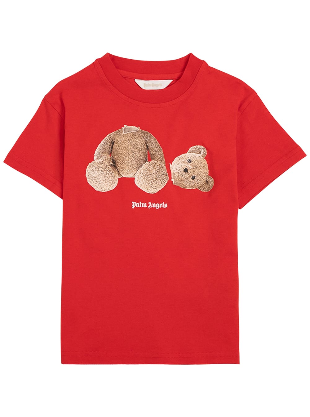 Palm Angels Red Cotton T-shirt With Teddy Bear Print