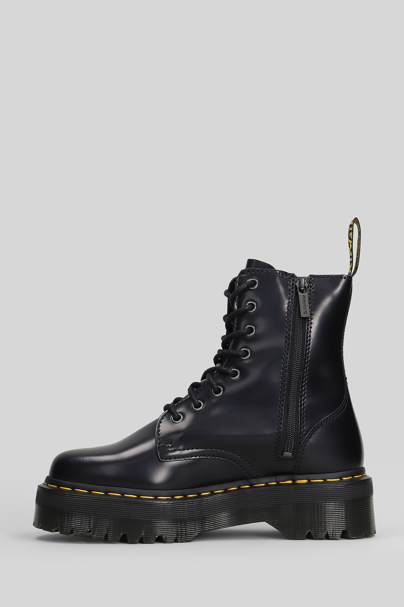 Dr. Martens Jadon Combat Boots In Black Leather In Black