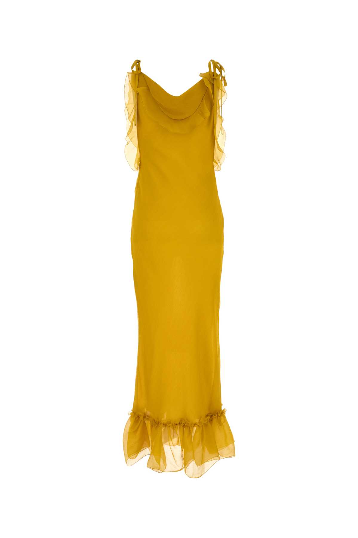 Saint Laurent Mustard Crepe Dress In Jaunemoutarde