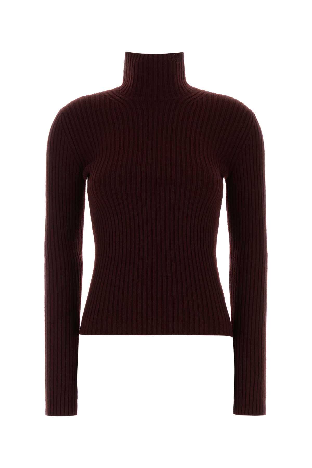 Max Mara Ribbed Wool And Cachemire Turtleneck Sweater In Burgundy