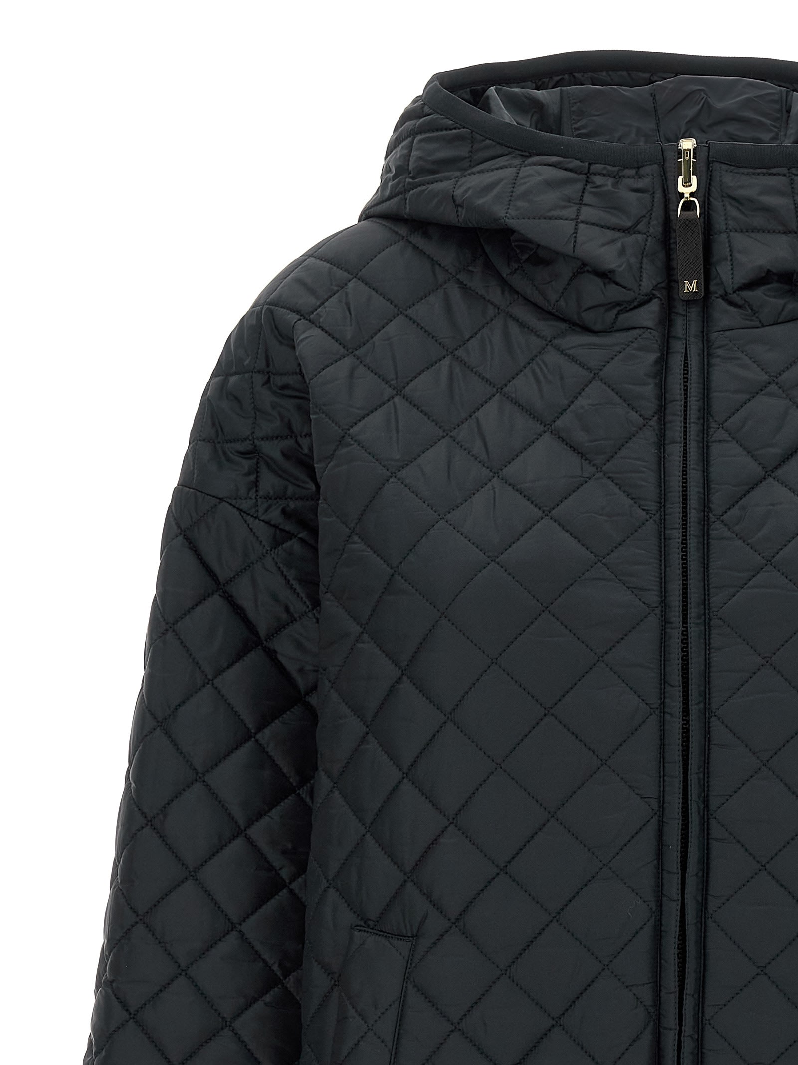 Max Mara The Cube Leo Quilted Short Hooded Jacket Coats Black In Black