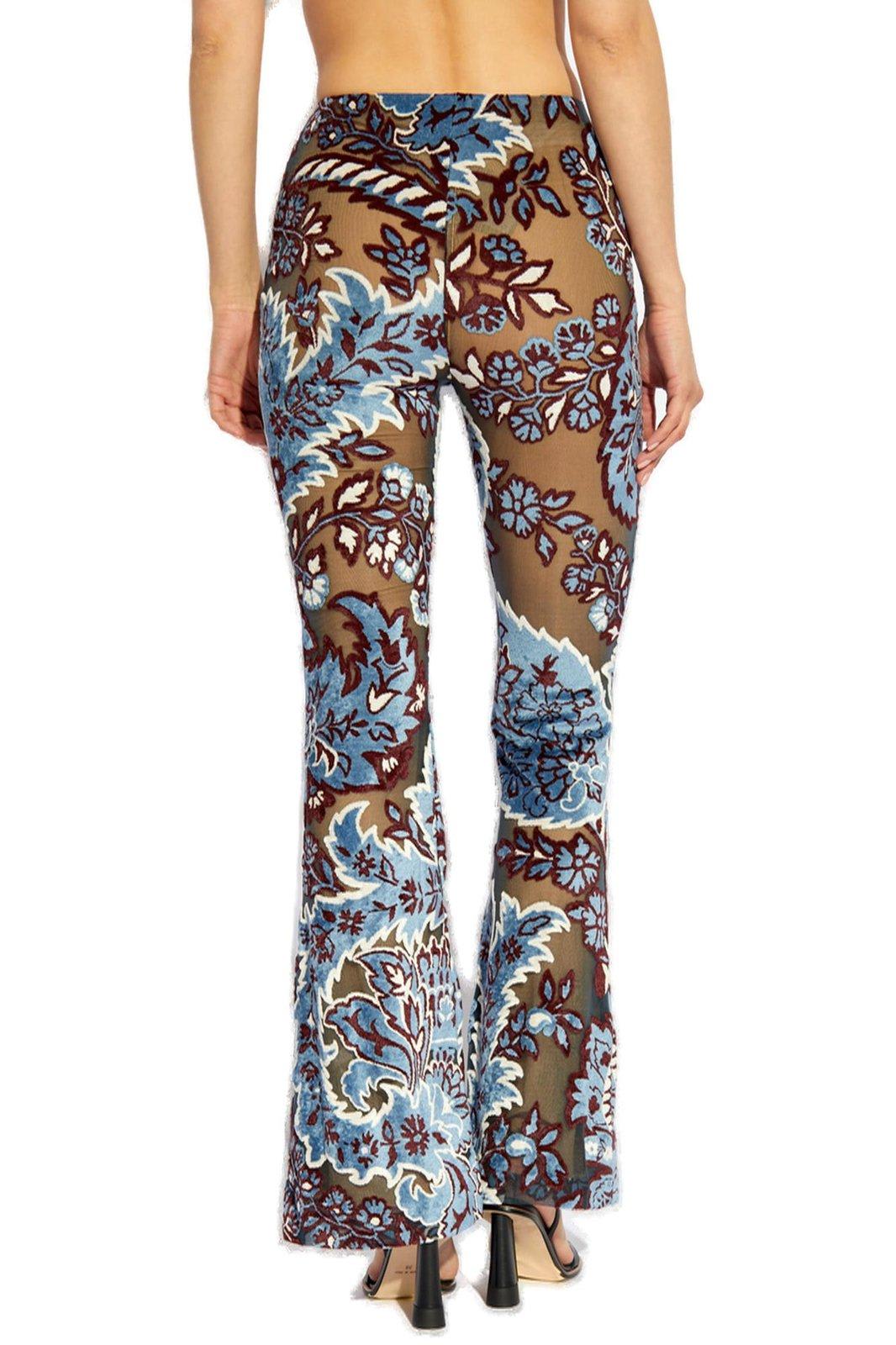 Shop Etro Floral Pattern Flared Trousers In Clear Blue