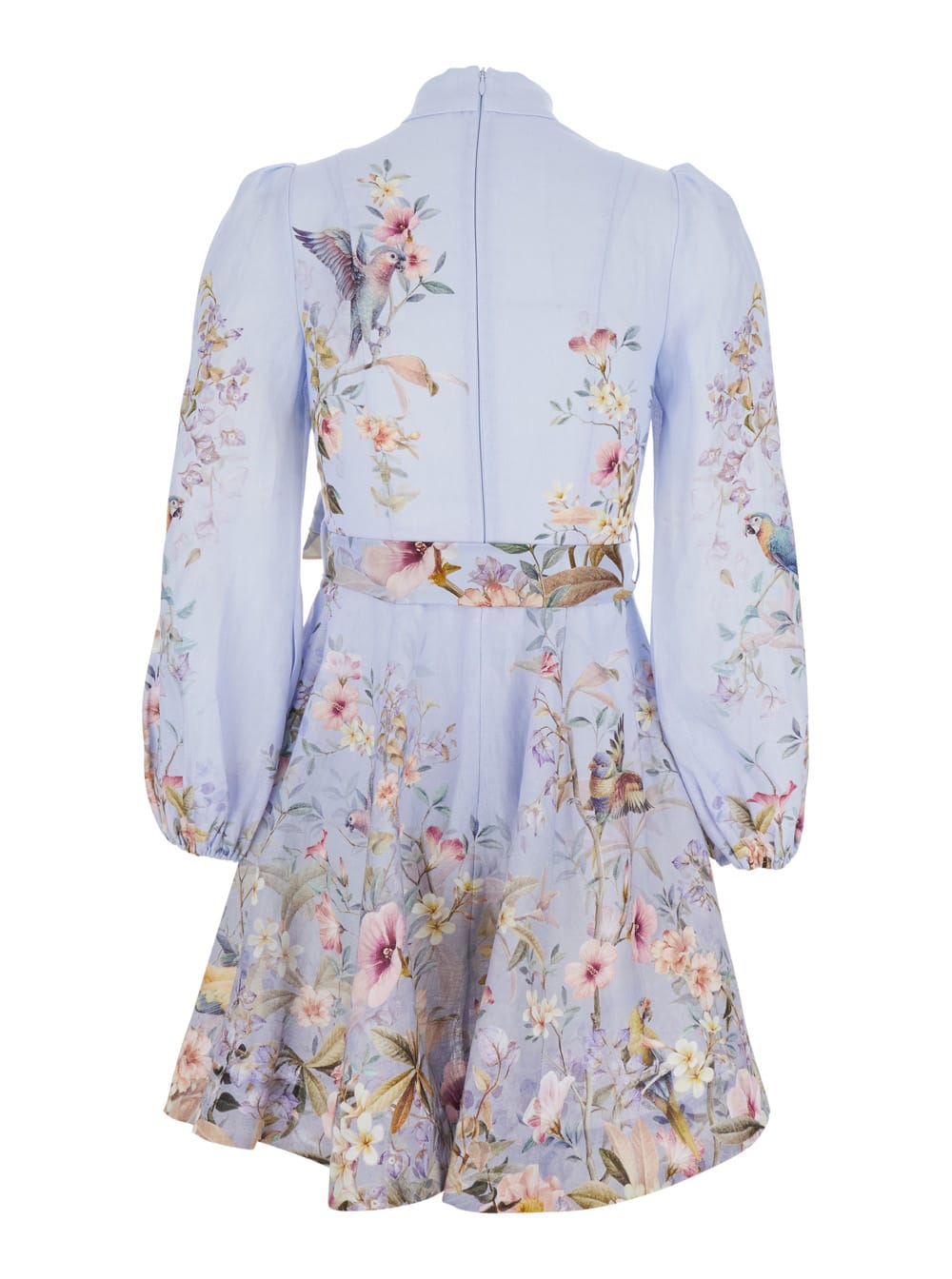 Zimmermann Rebellion Multicolor Midi Dress With Bow Detail On The Front And All-over Floral Print In Linen Woma In Blue