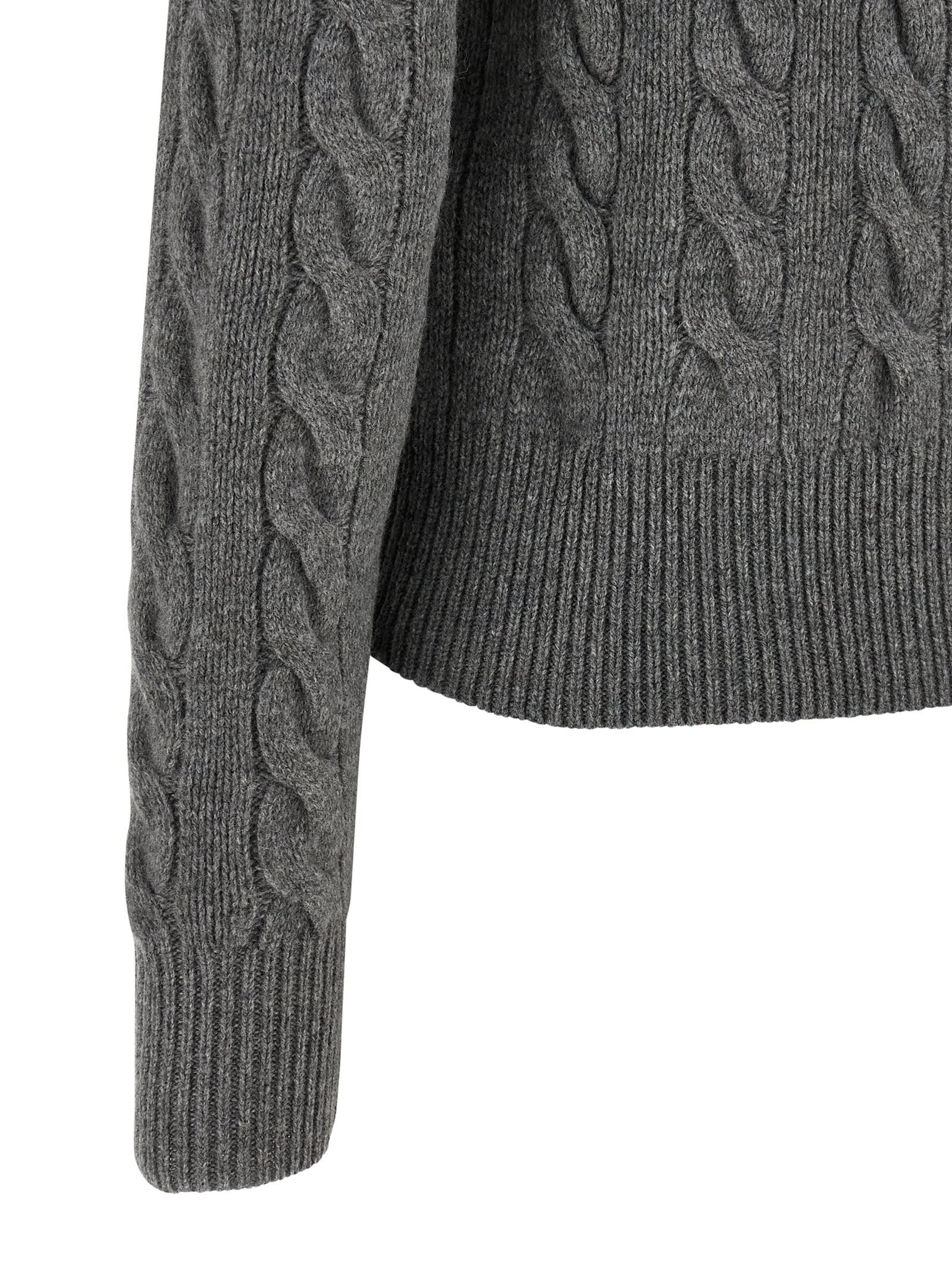 Polo Ralph Lauren Cable Knit Sweater With Button-up Front And Fitted Ribbed Hem In Gray
