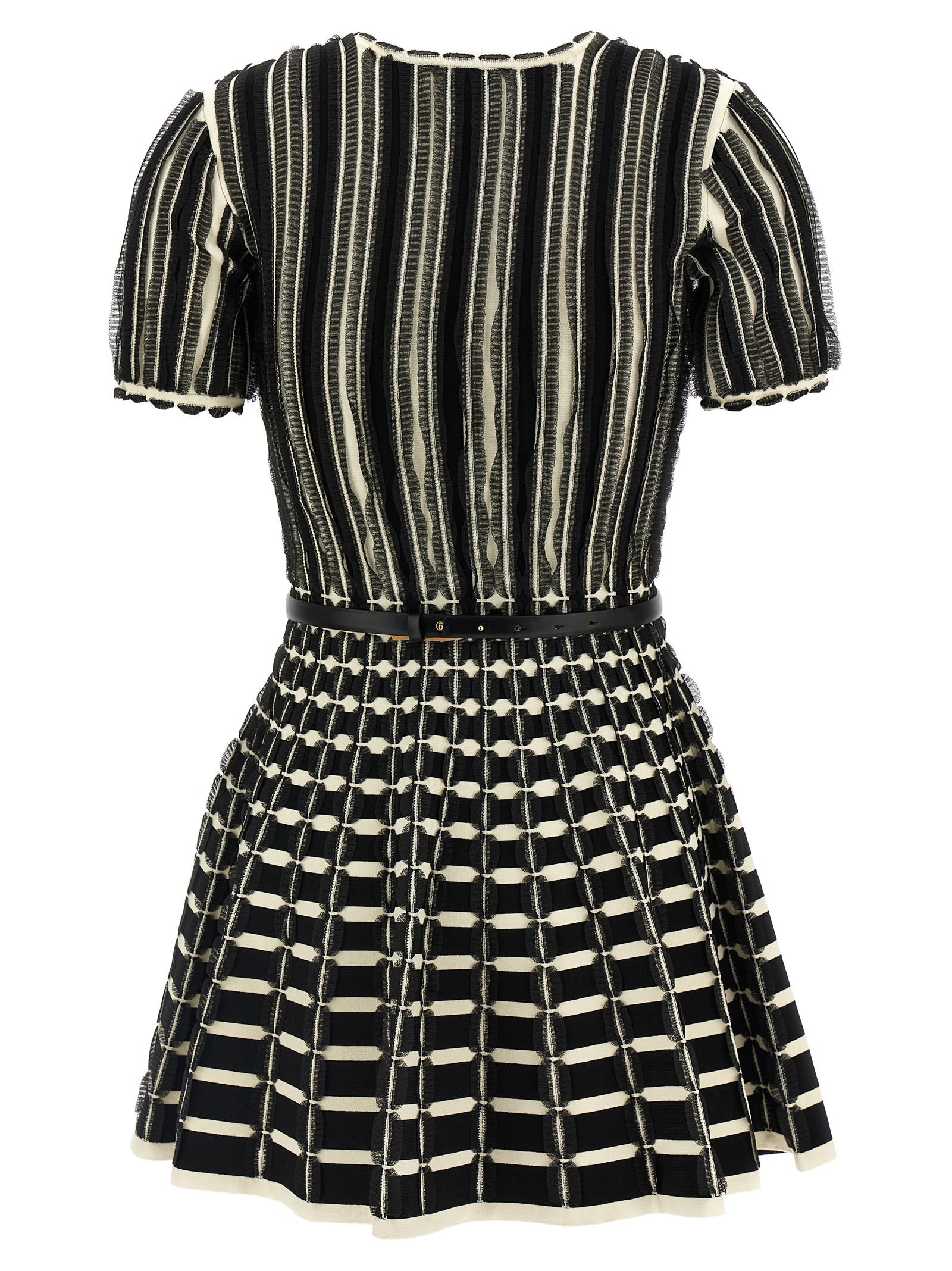 Elisabetta Franchi Viscose Dress With Micro-ruffles In White/black