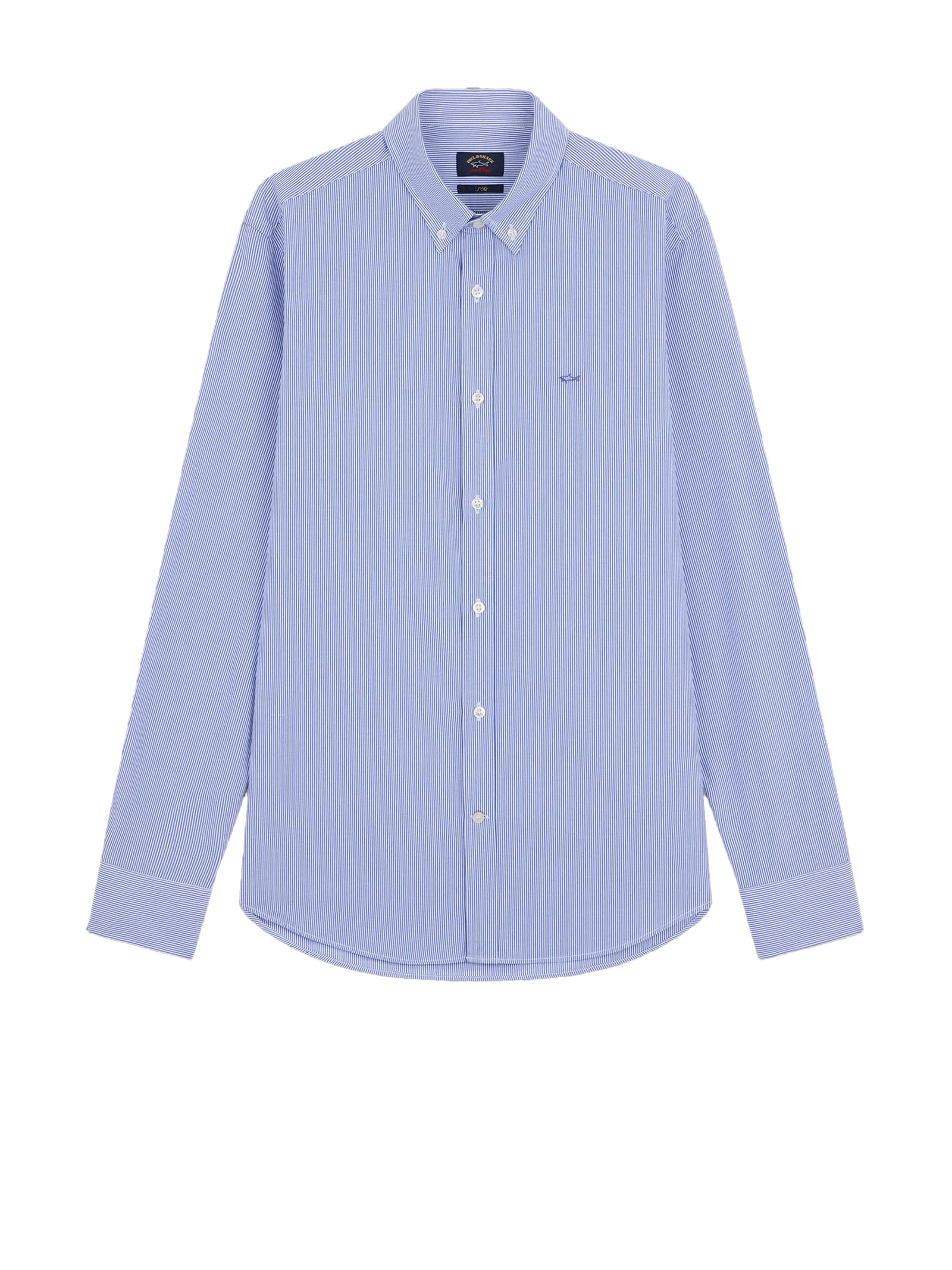 Paul&amp;shark Striped Poplin Shirt With Logo In Bianco Righe Azzurre