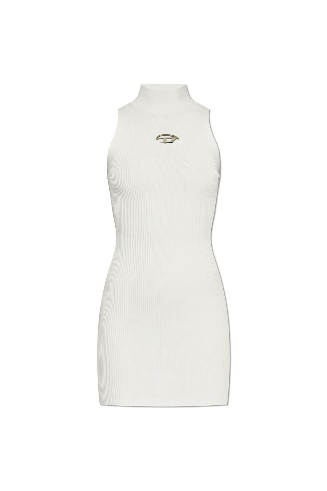 Shop Diesel M-onervax Mock-neck Ribbed Dress In White