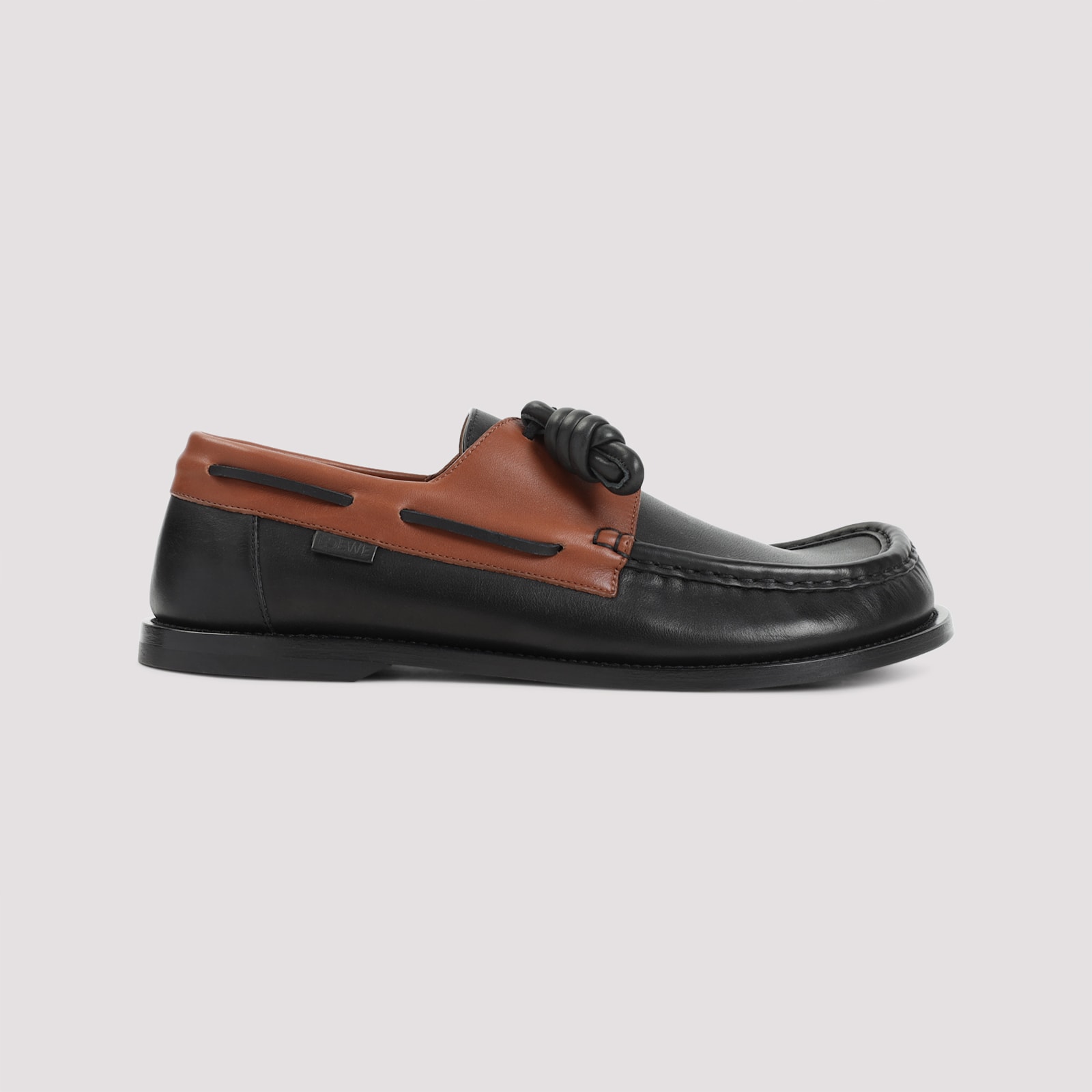 Shop Loewe Campo Boat Shoe In Dark Caramel Black