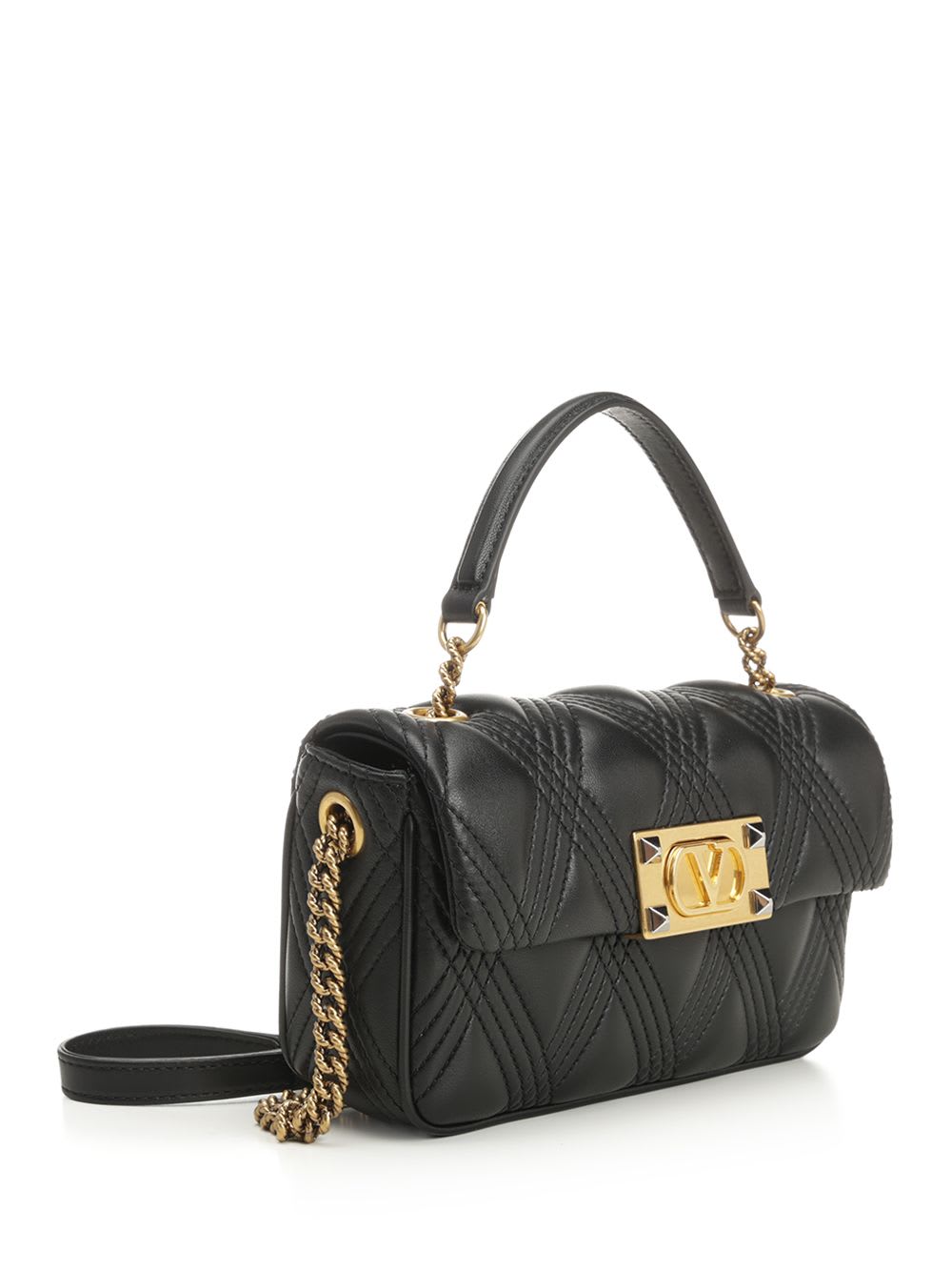 Valentino Grain Leather Mini 'rockstud' Hobo Bag In Black