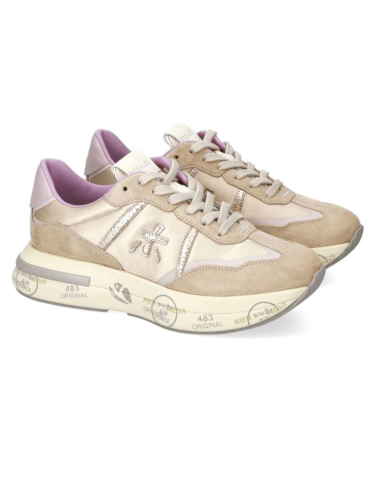 Shop Premiata Beige Cassie Sneakers