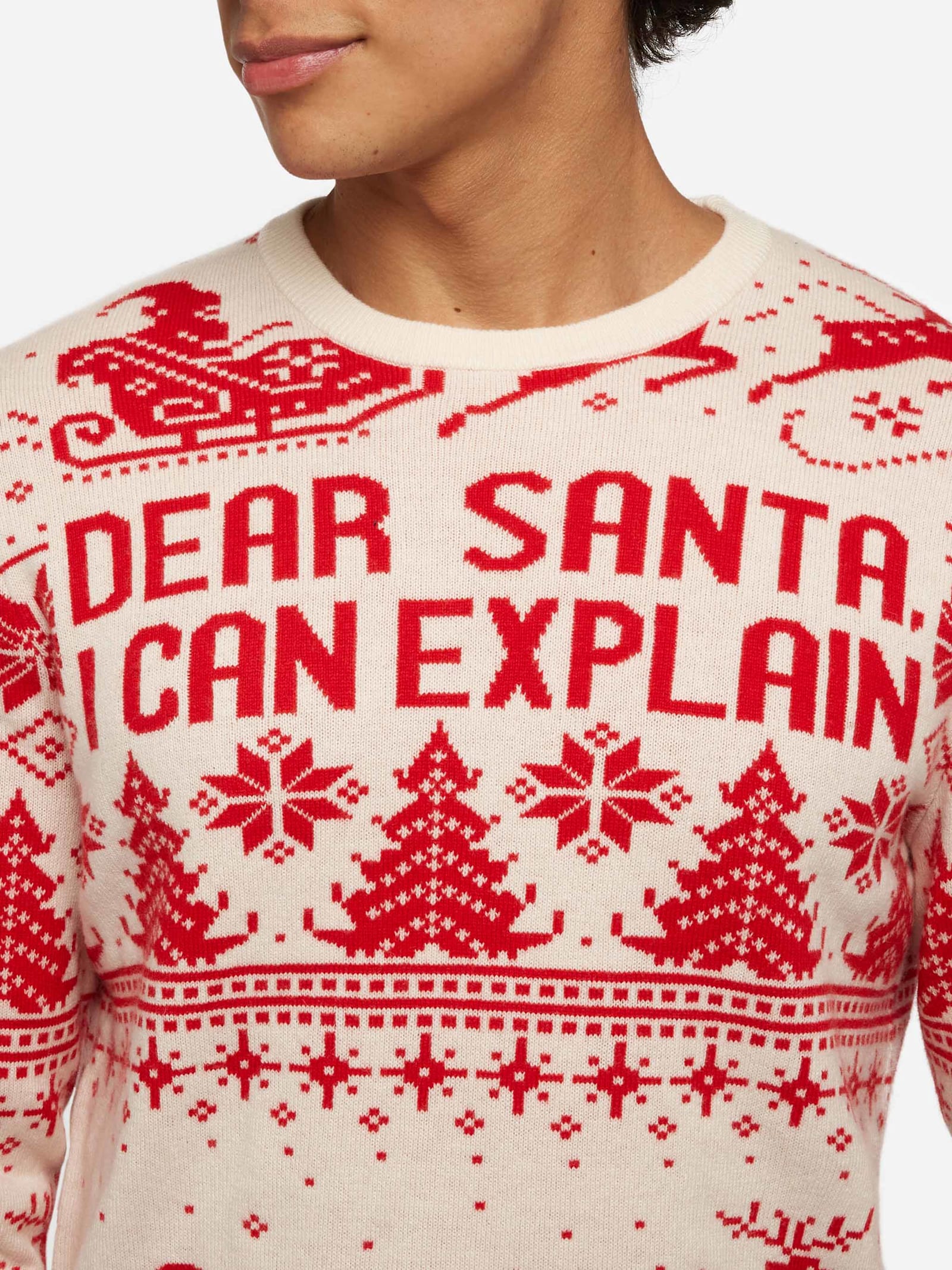 Mc2 Saint Barth Red Sweater Heron With Fair Isle And Dear Santa Jacquard In White