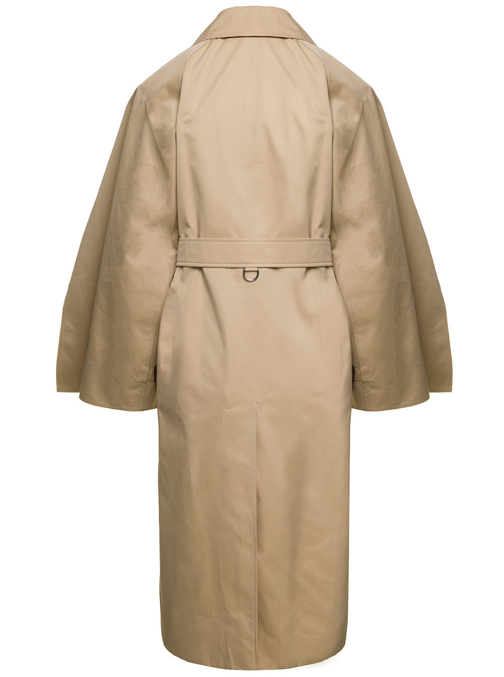 Shop Burberry Beige Trench Coat With Cape Lined Sleeves In Cotton Woman