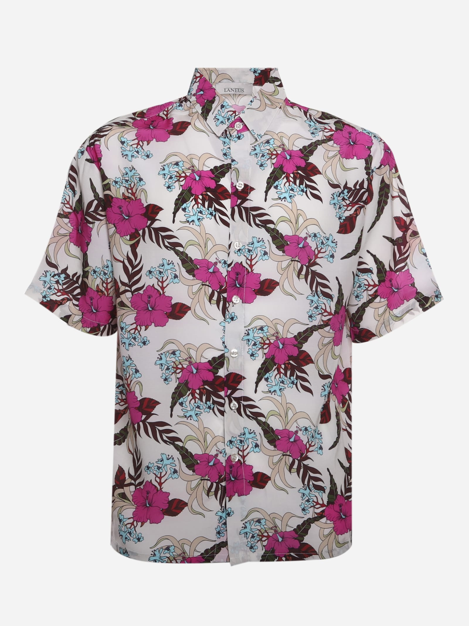 Laneus HIBISCUS BOWLING SHIRT WITH ALL-OVER PRINT