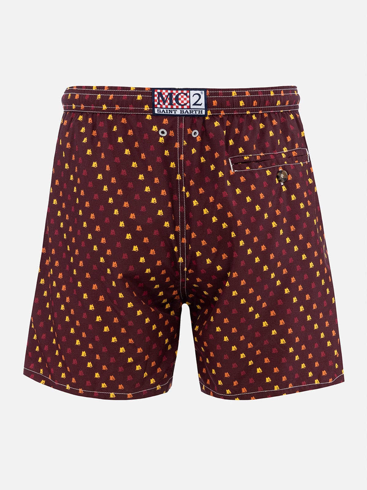 Mc2 Saint Barth Man Light Fabric Swim Shorts With As Roma Print As Roma Special Edition In Red