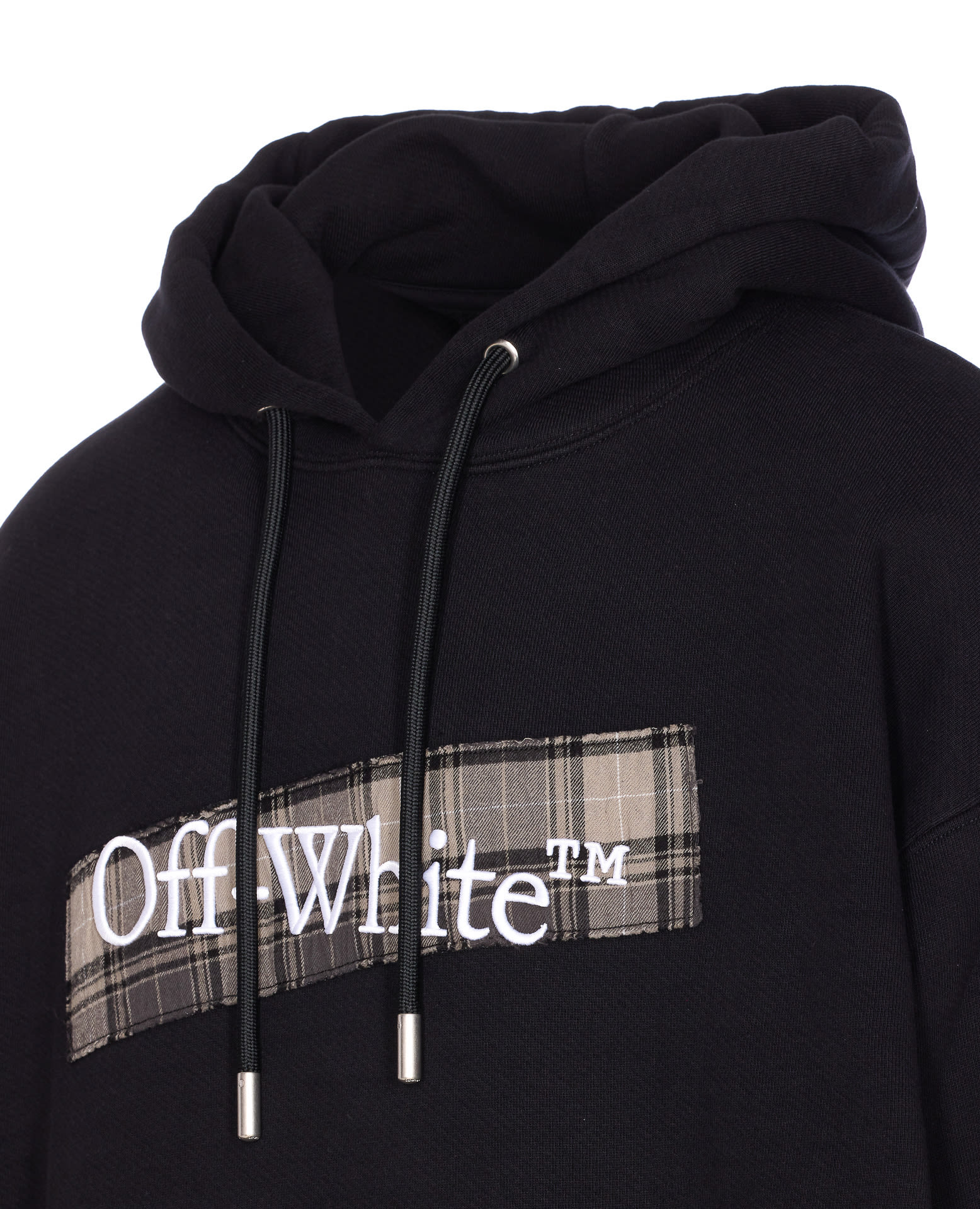 Off-white Flannel Diag Skate Drawstring Hoodie In Black