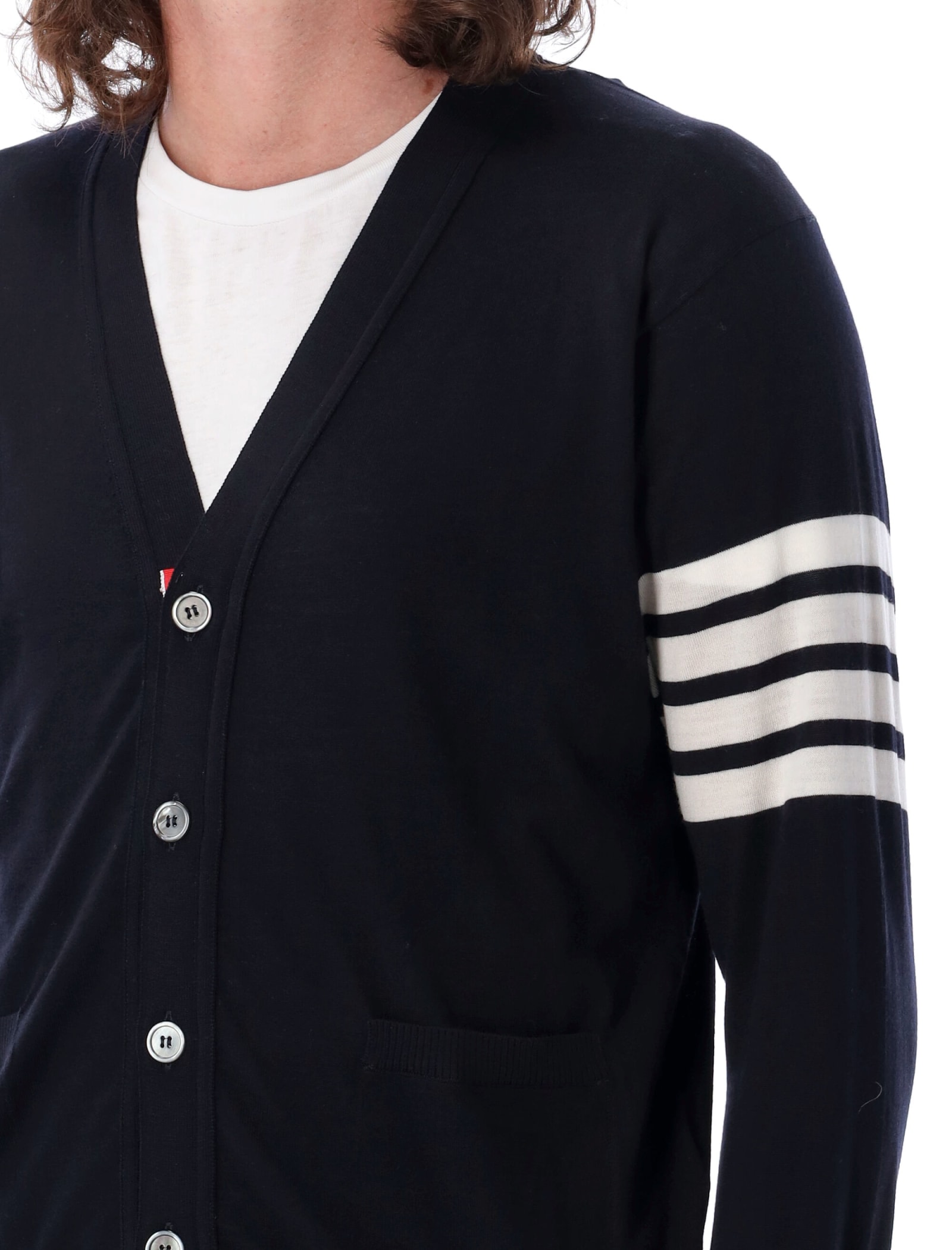 Shop Thom Browne Classic V-neck Cardigan Sustainable In Navy