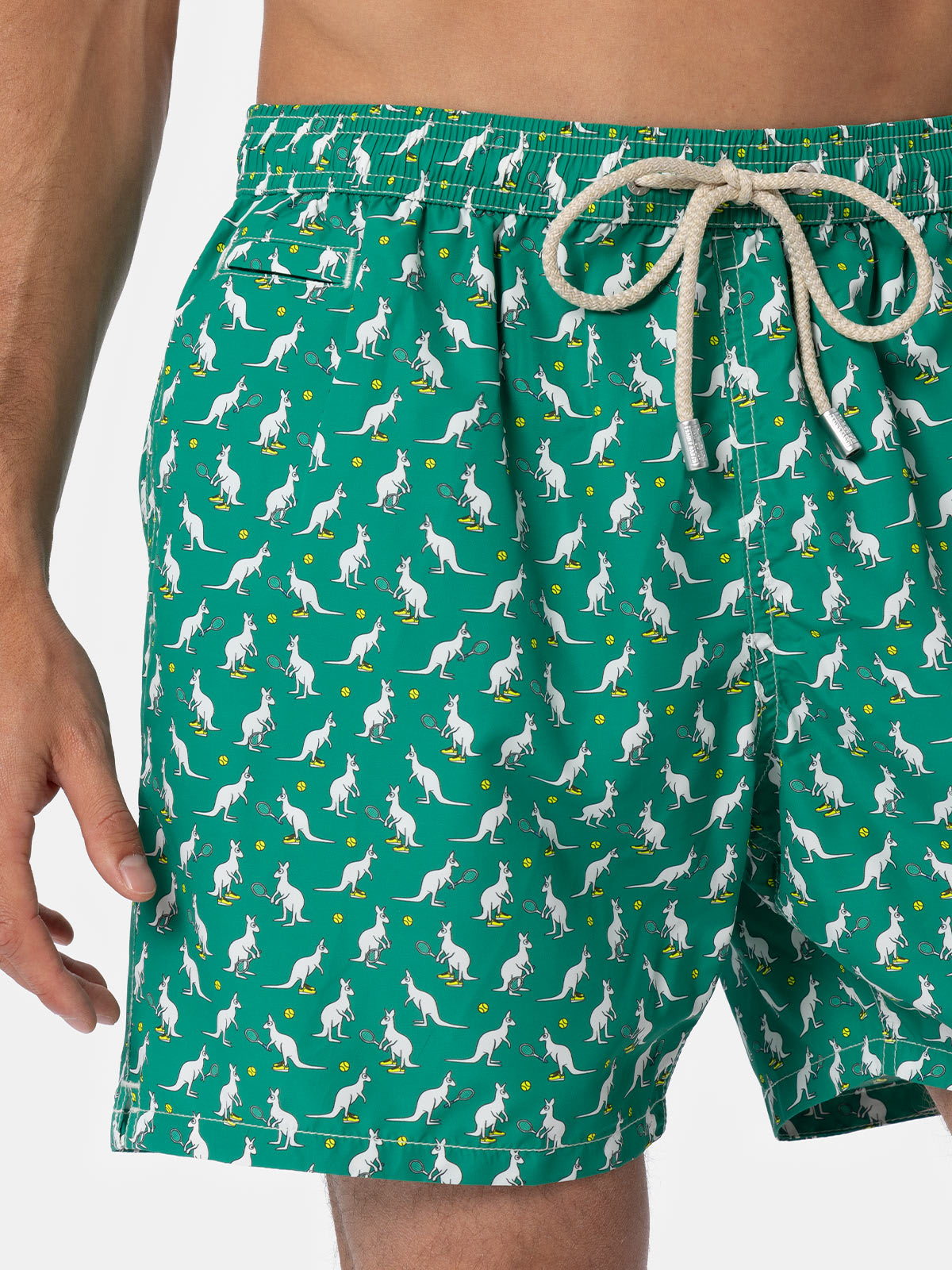 Mc2 Saint Barth Man Lightweight Fabric Swim-shorts Lighting Micro Fantasy With Australian Brand Logo Print Australia In Green