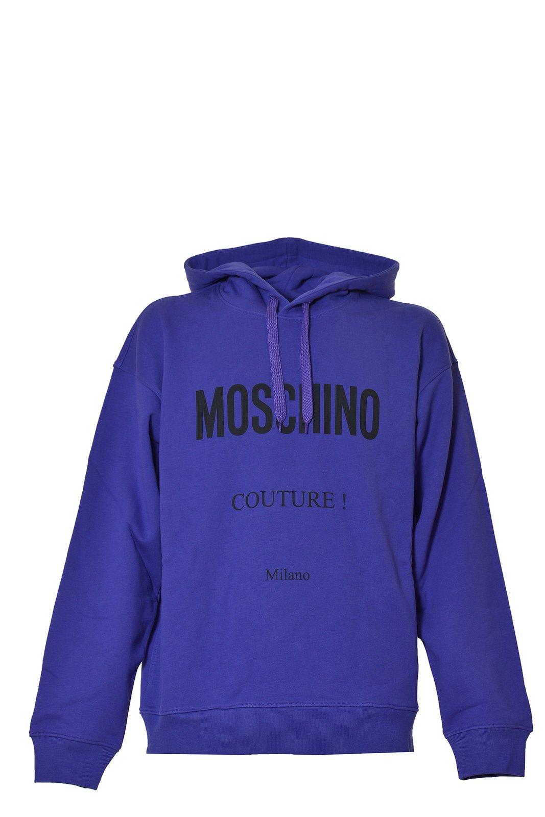 Shop Moschino Logo Printed Drawstring Hoodie In Viola