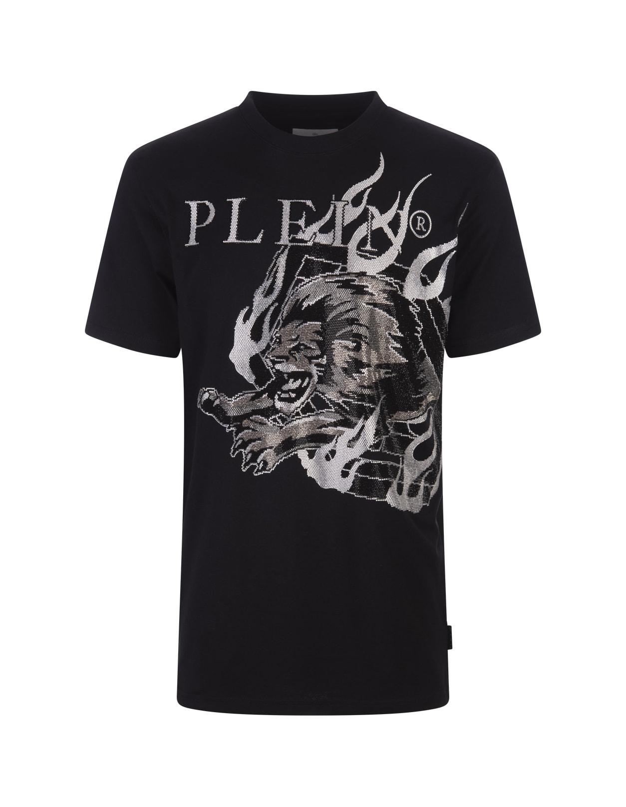 Philipp Plein Black T-shirt With Crystal Lion Circus