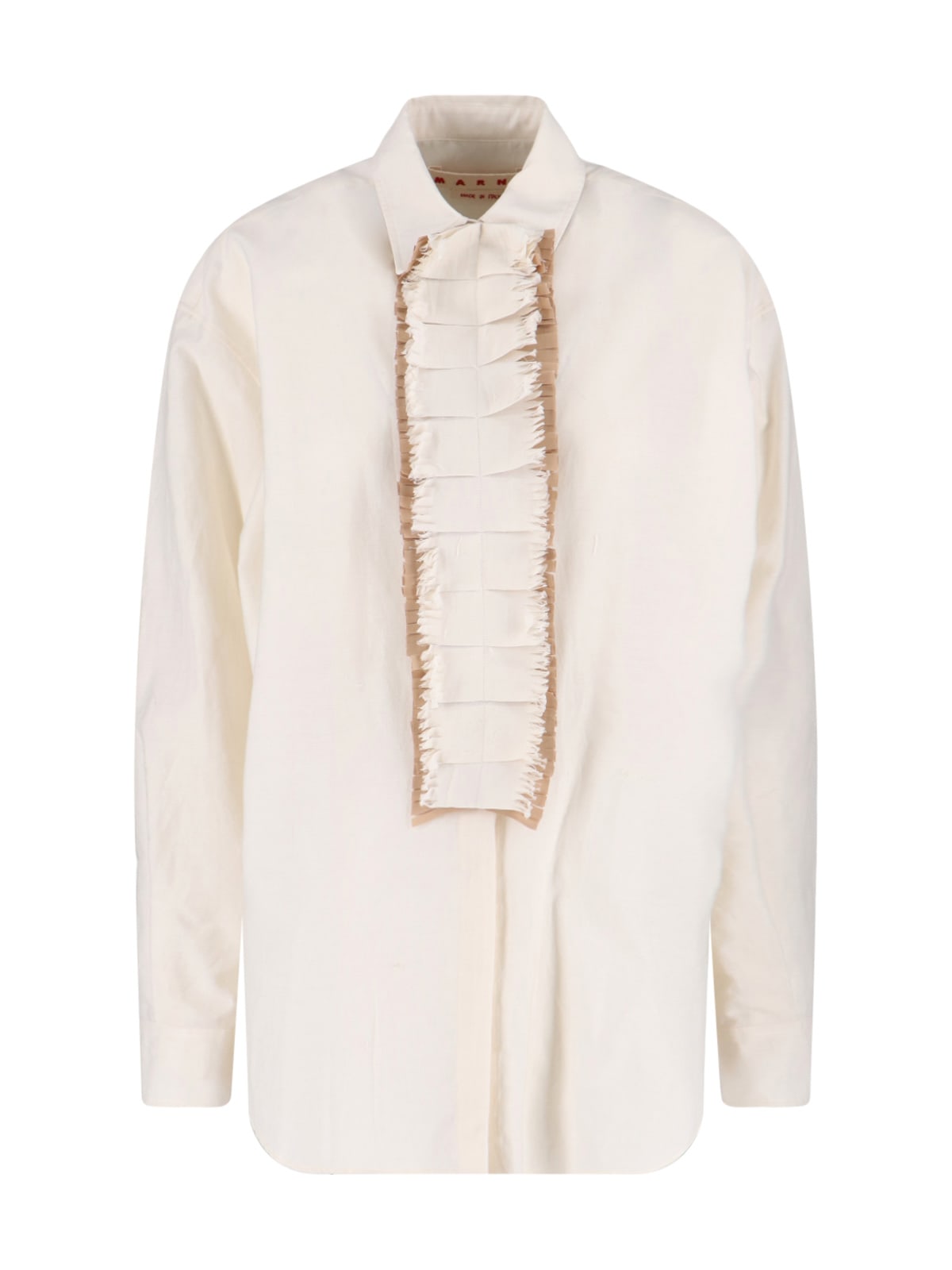 Marni Fringed Collared Top Long Sleeves In Neutral
