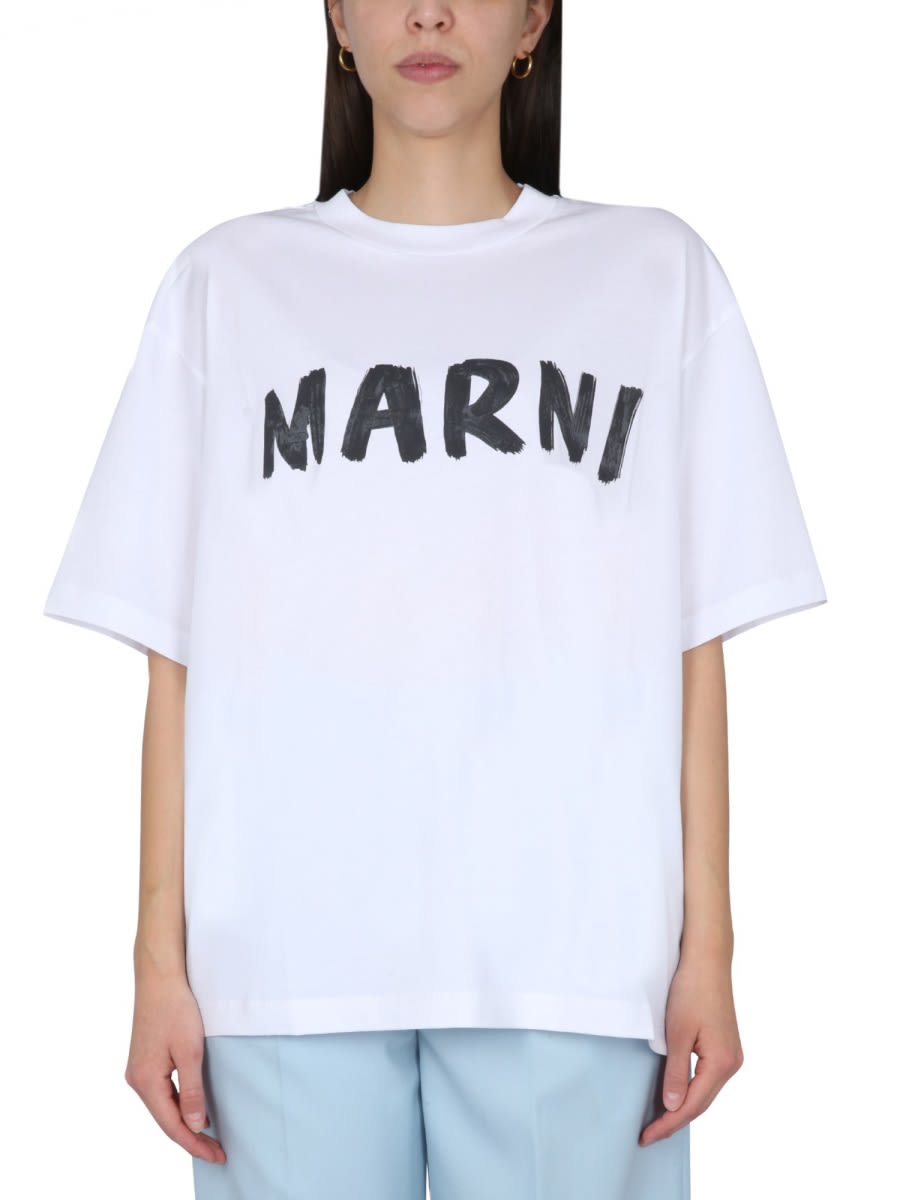 Shop Marni Logo Print T-shirt In White