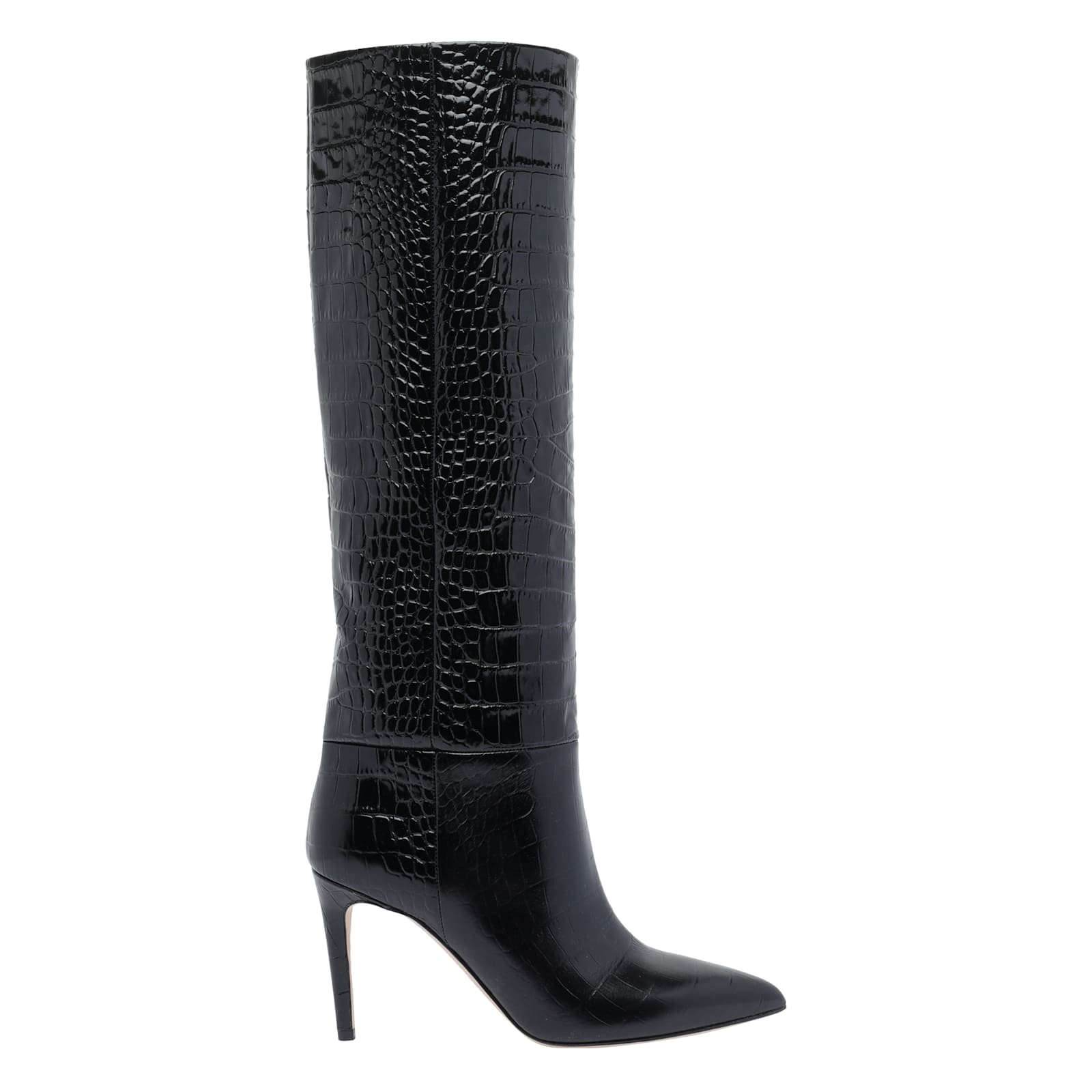 Paris Texas Dark Bordeaux High Boots With Stiletto Heel In Croco Embossed Leather Woman In Black