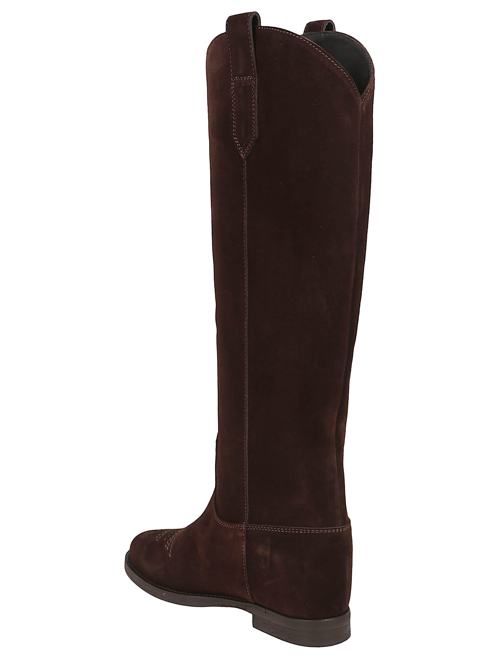 Via Roma 15 Tall Brown Suede Boots With Subtle Stitching