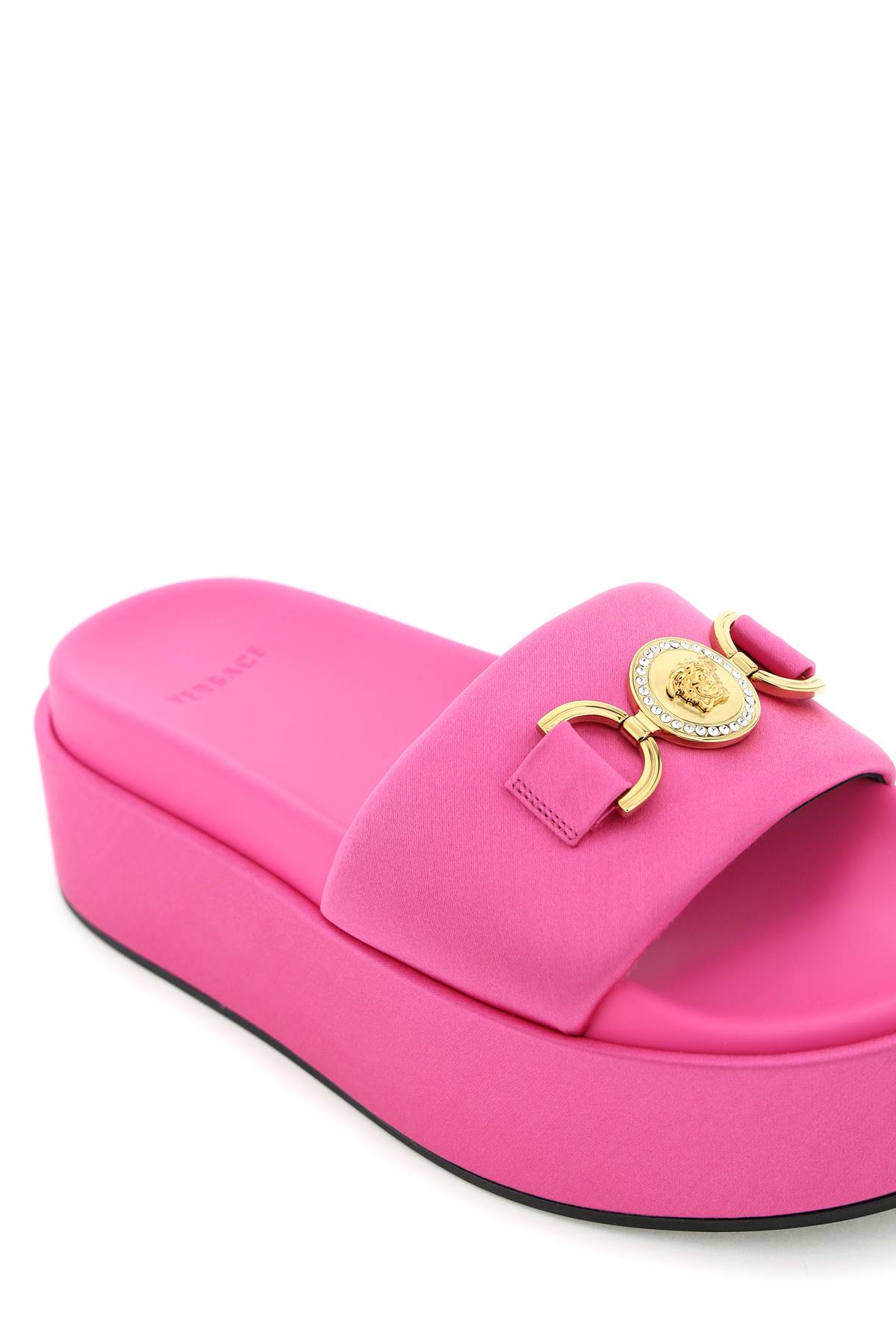 Versace Medusa Biggie Satin Platform Slides In Pink Paradise-oro