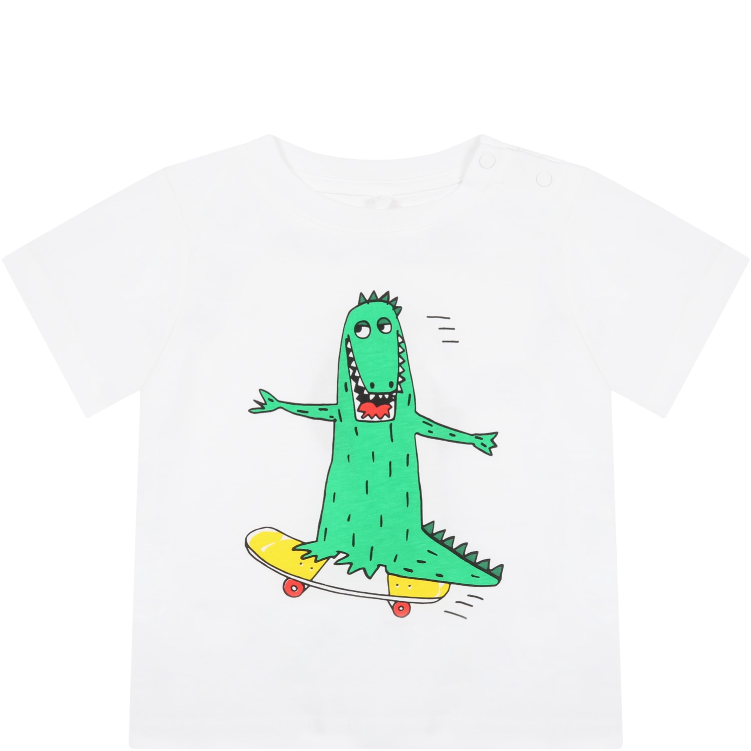Stella McCartney Kids White T-shirt For Baby Boy With Green Crocodile